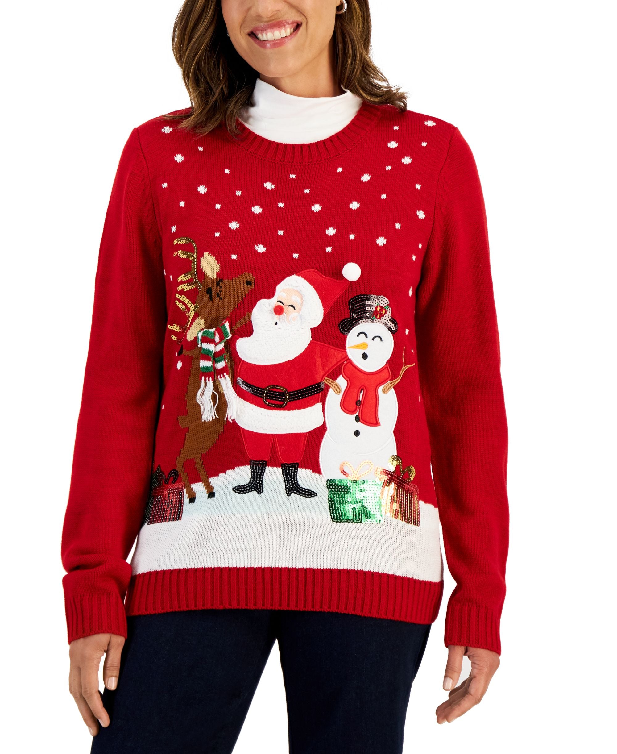 Women's Singing with Santa Embellished Graphic Sweater