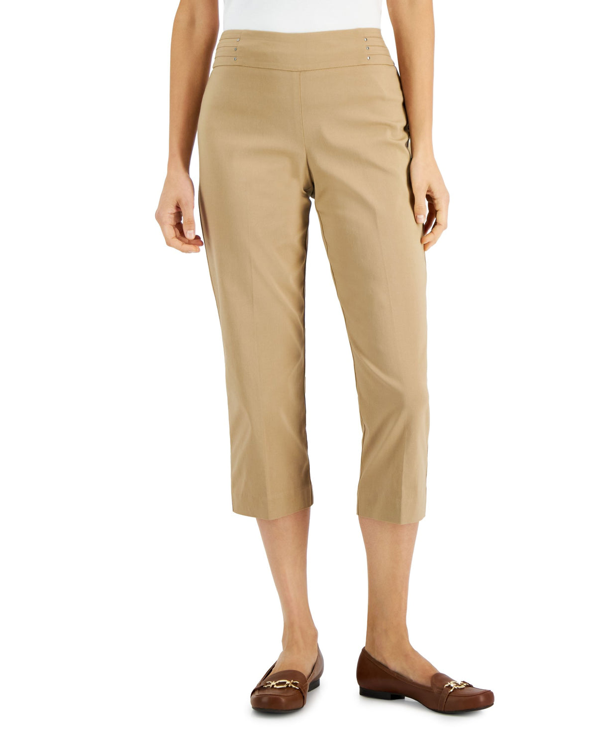 JM Collection Womens Rivet Detail Cropped Capris Pants