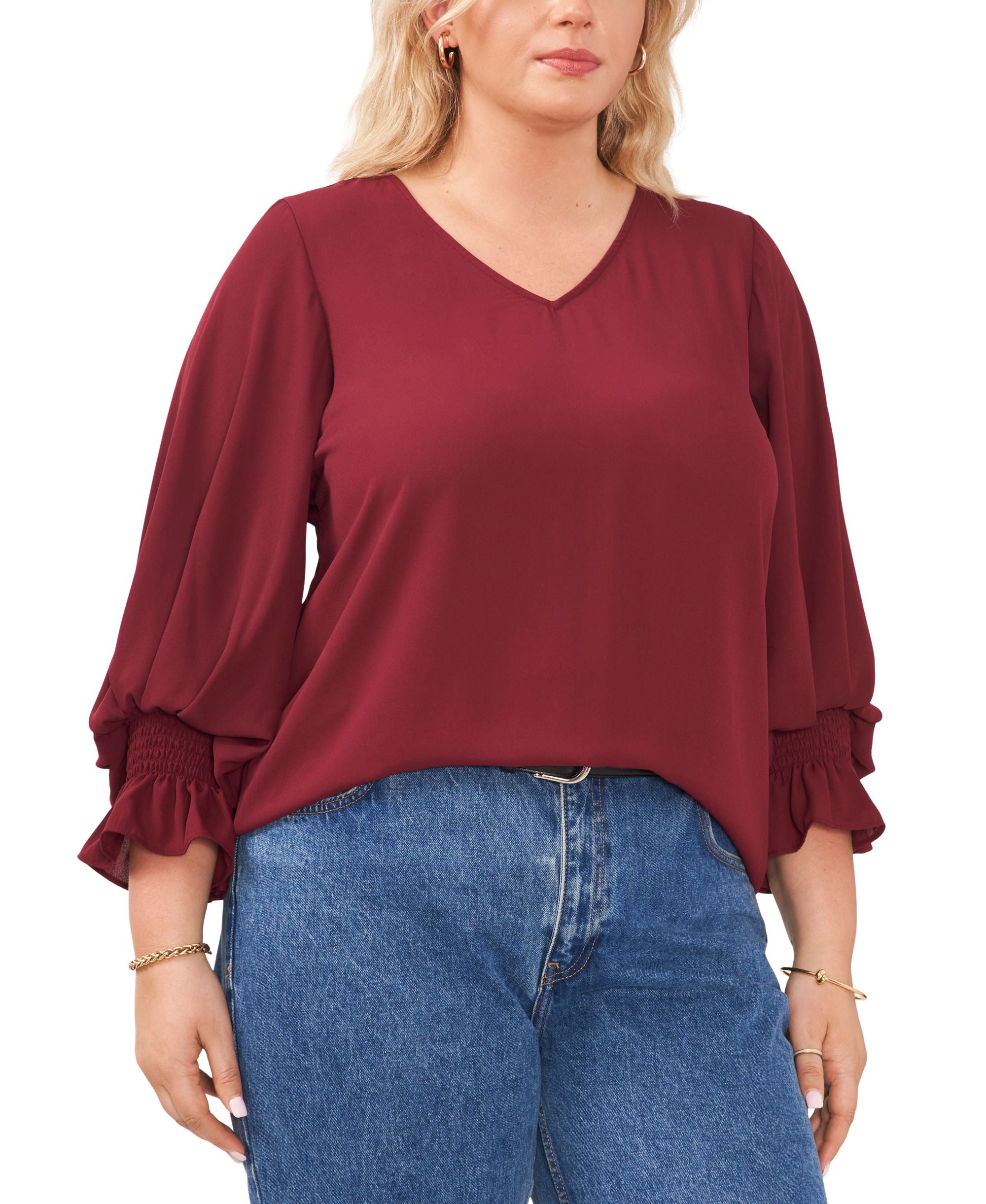 Plus Size Balloon-Sleeve Top