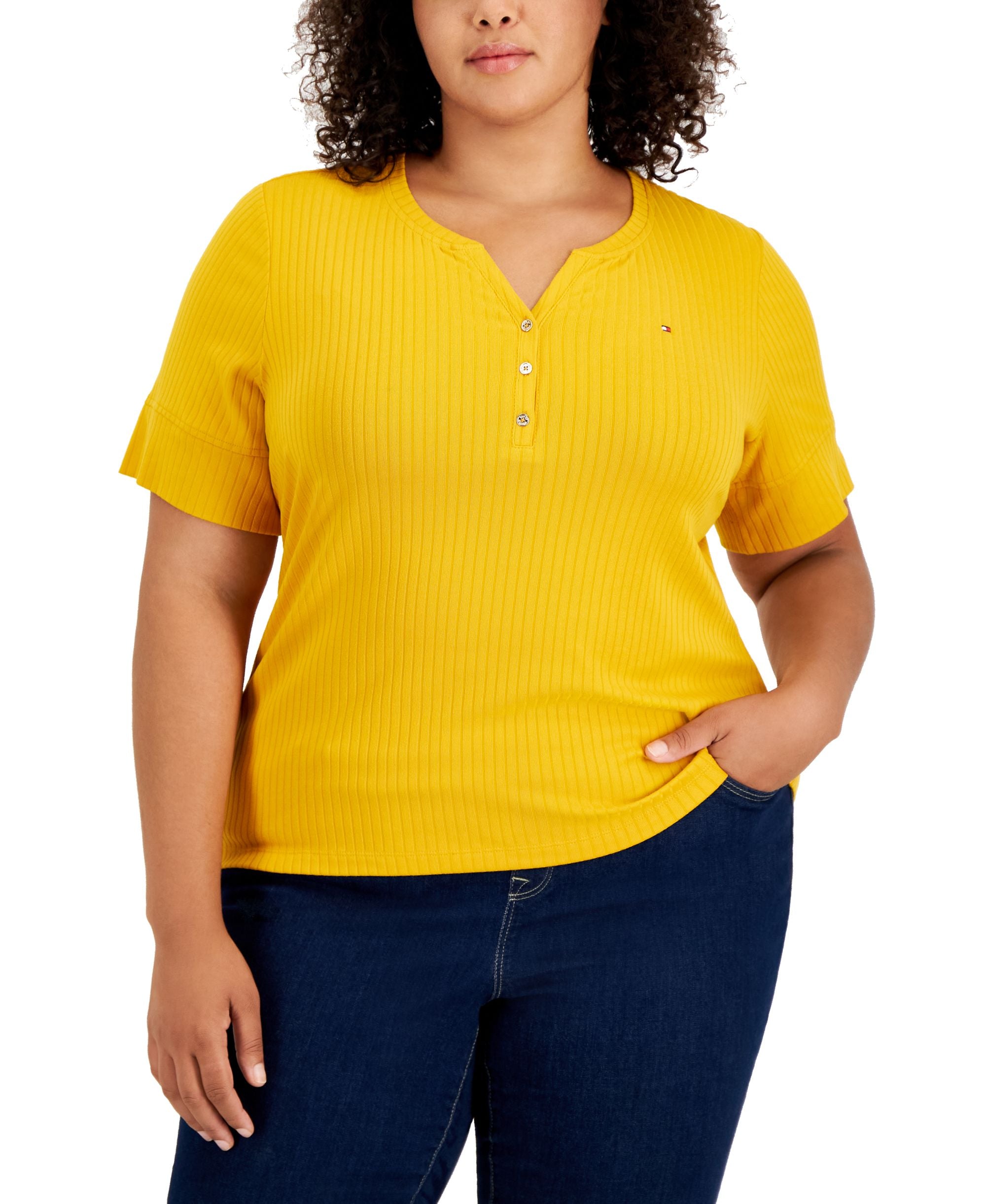 Plus Size Ribbed Henley Top