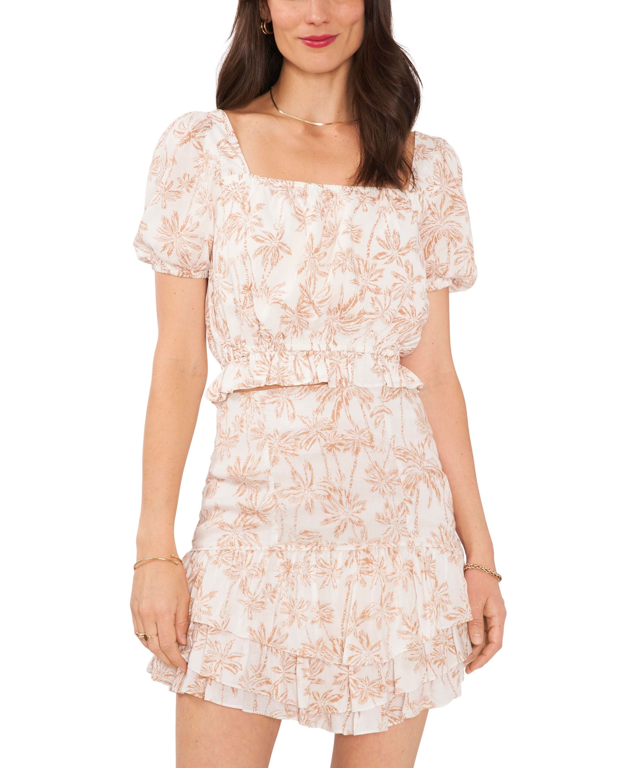 1.State Womens Short Sleeve Squareneck Crop Top