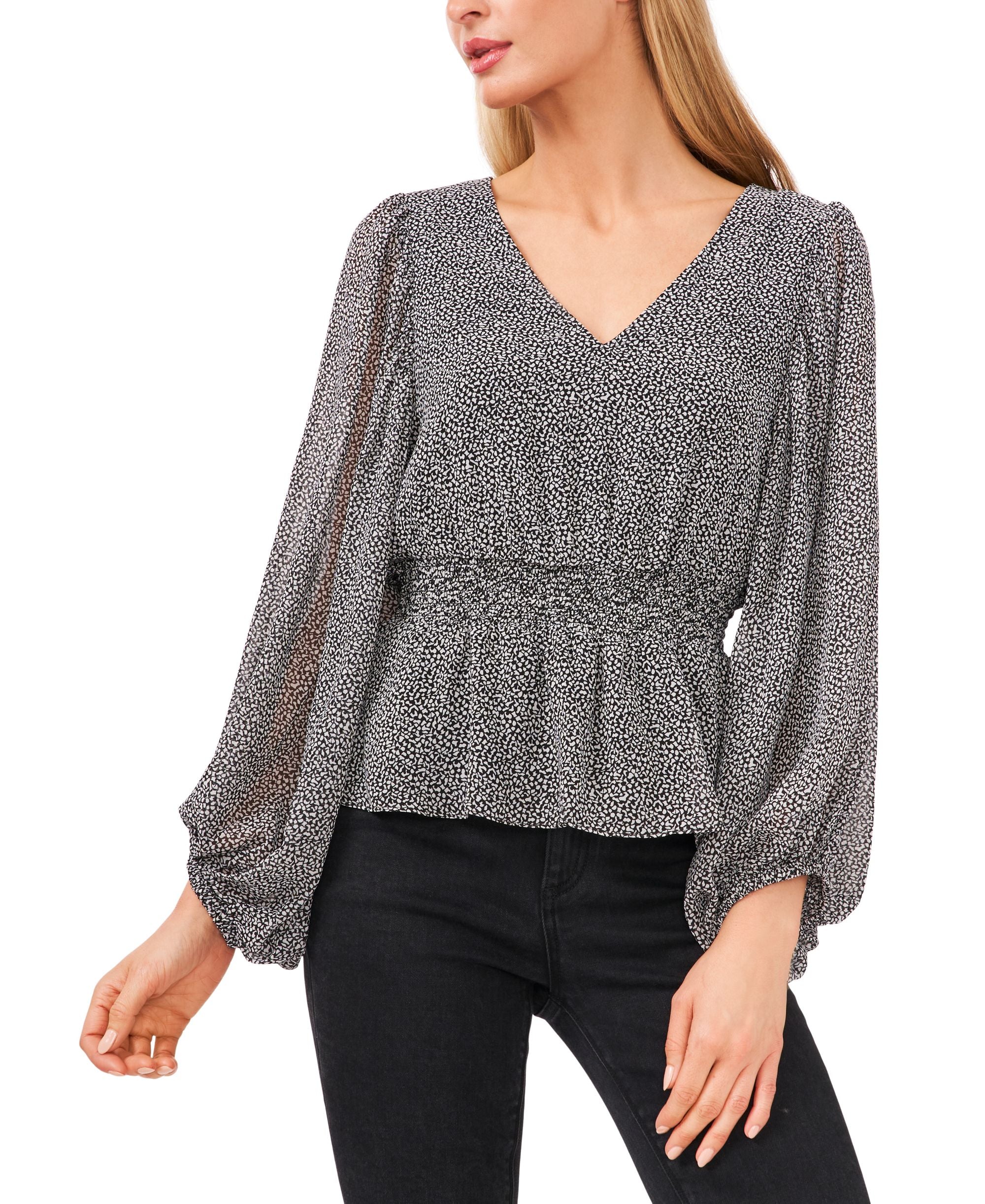 Sam Jess Womens V Neck Smocked Peplum Top