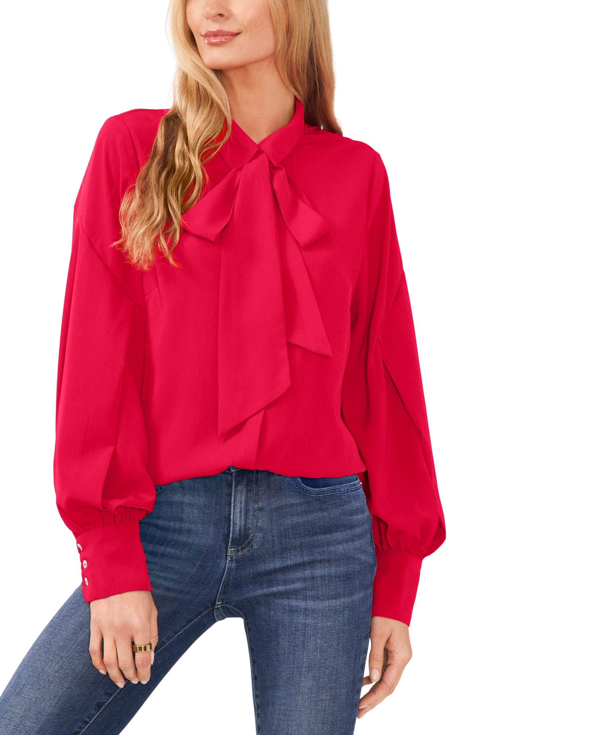 Women's Long Sleeve Button-Up Bow Neck Blouse