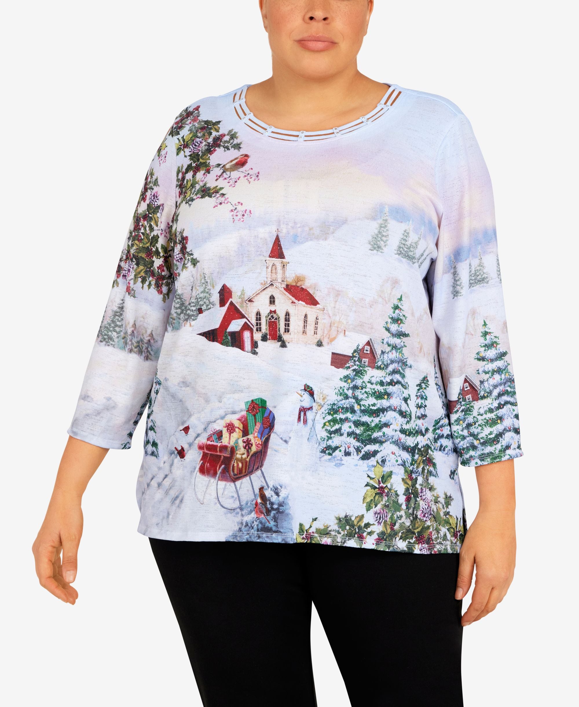 Alfred Dunner Plus Size Classics Holiday Scenic Top
