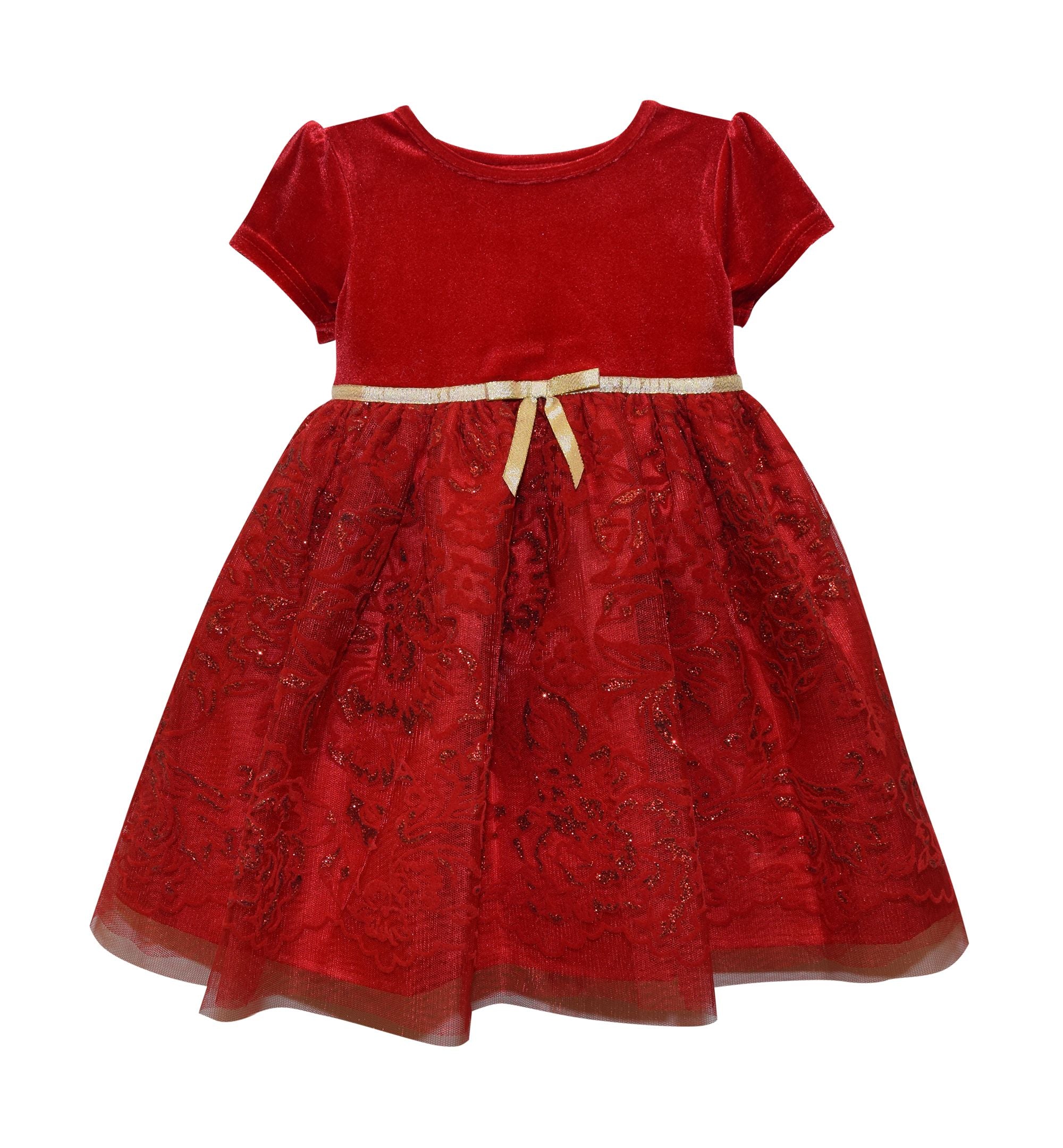 Baby Girls Fit And Flare Velvet Flocked Lace Dress