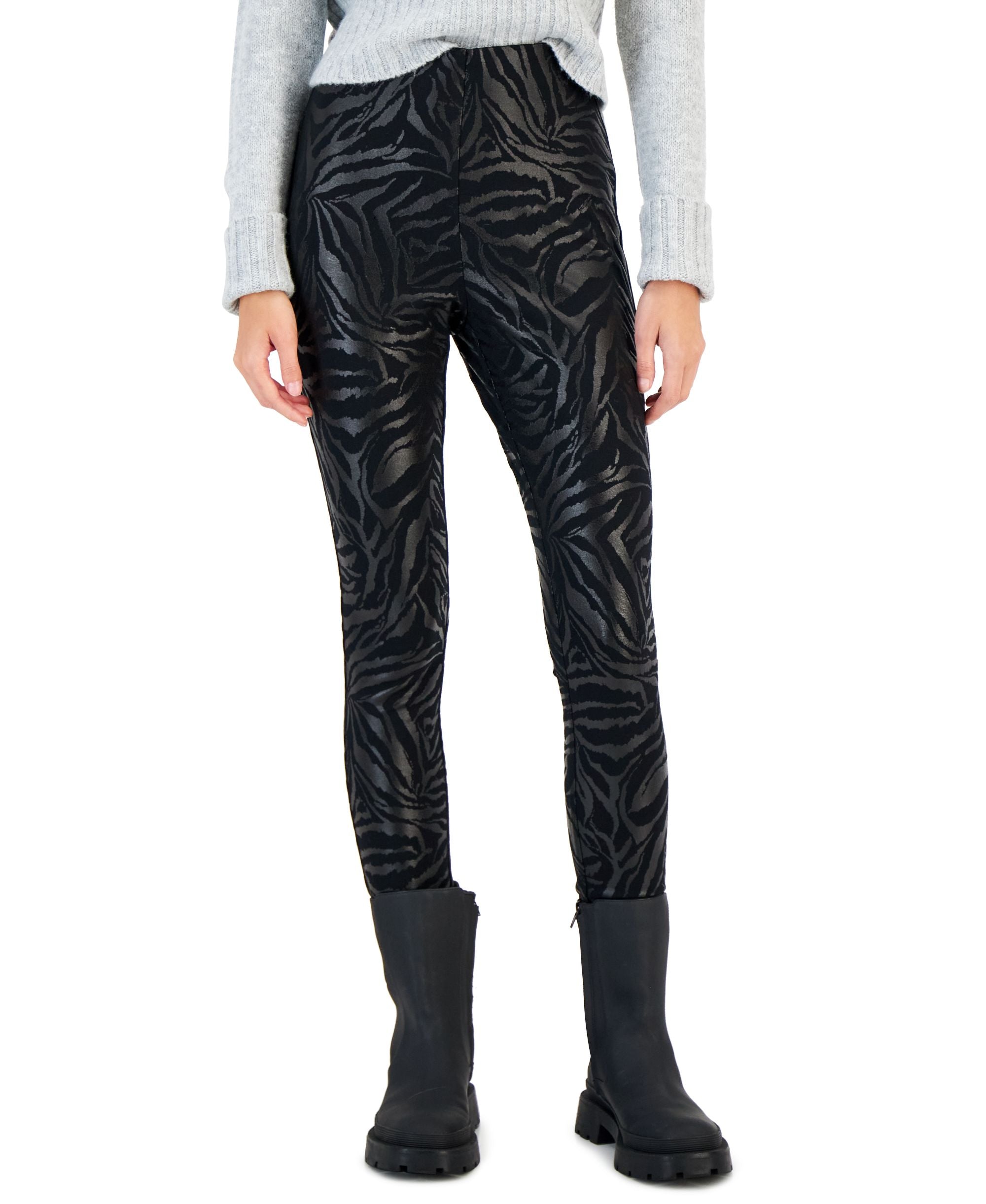 Women's Animal-Print Metallic Pont?-Knit Skinny Pants