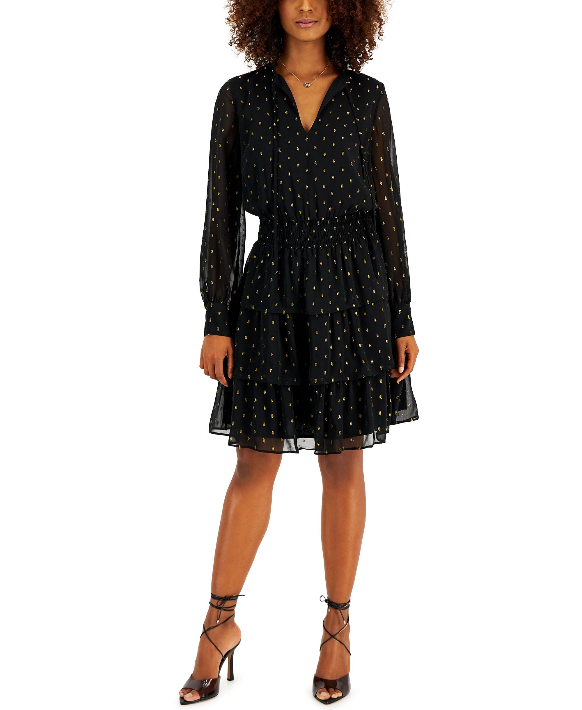 INC International Concepts Petite Polka Dot Print Long Sleeve Mini Dress