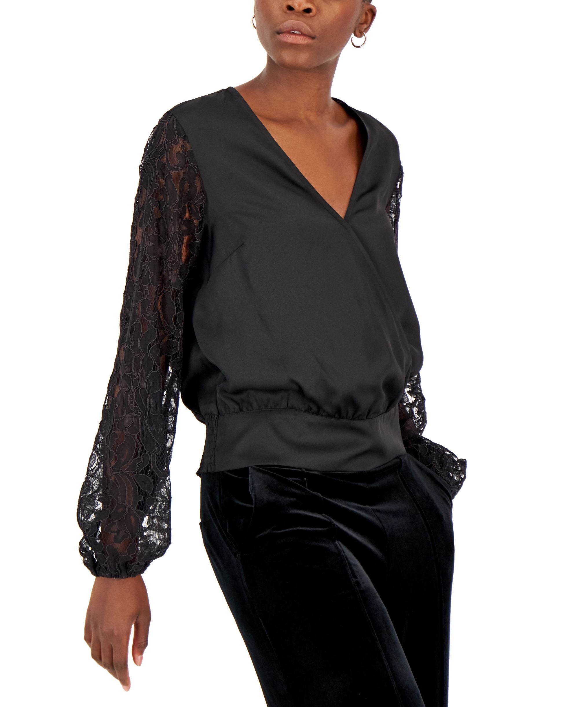 International Concepts Womens Lace Sleeve Blouse