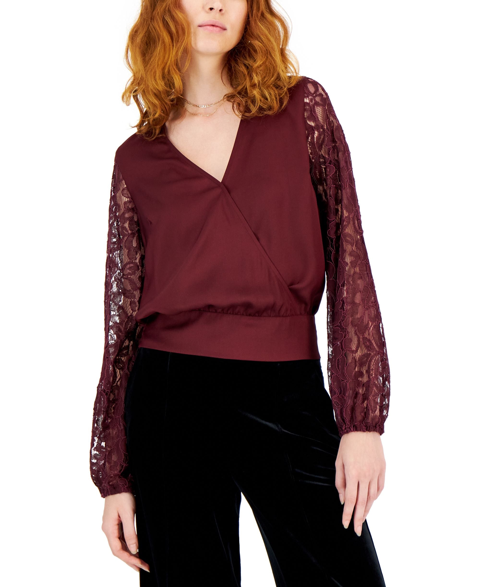 International Concepts Womens Lace Sleeve Blouse