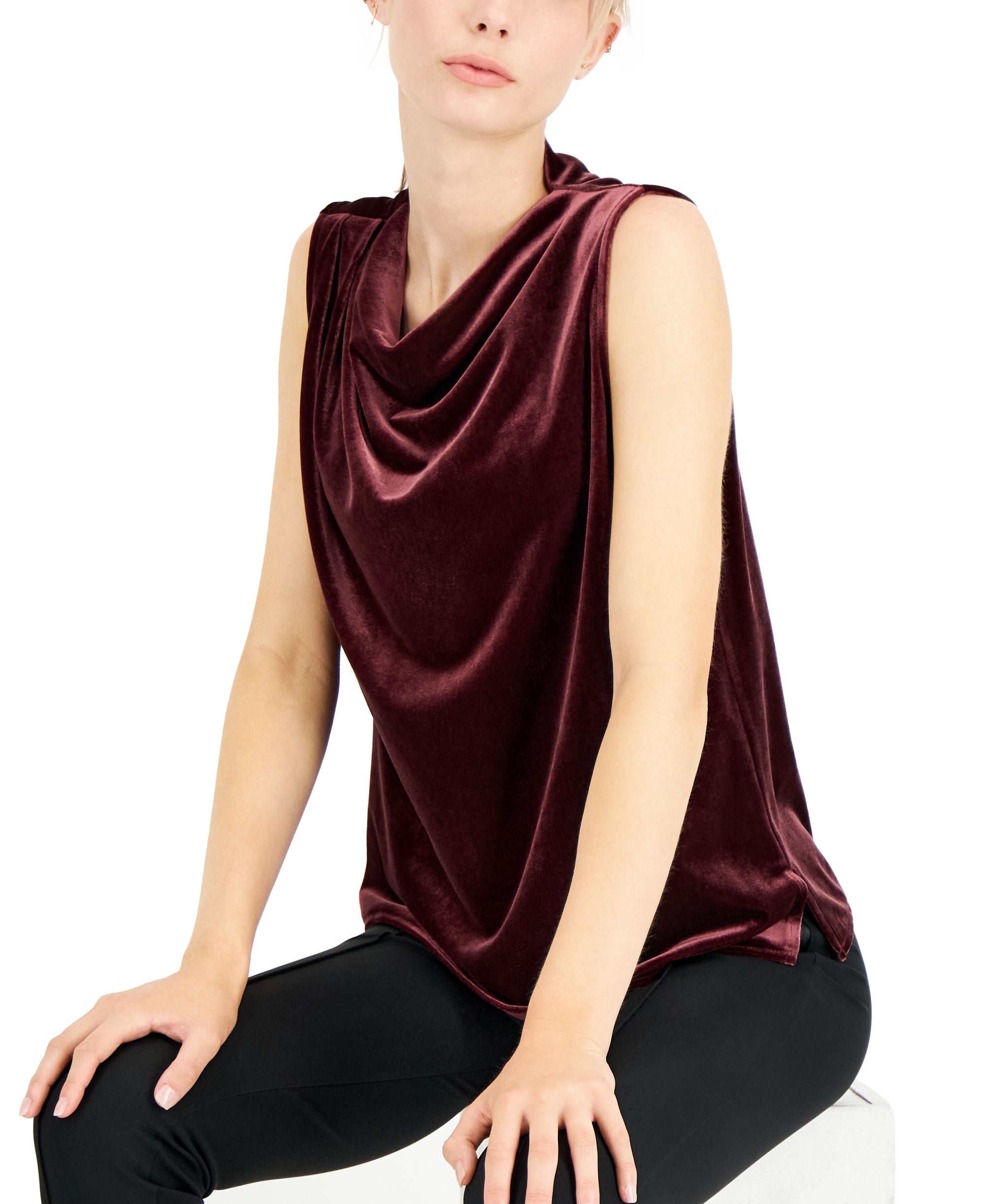 Alfani Petite Draped Velour Top