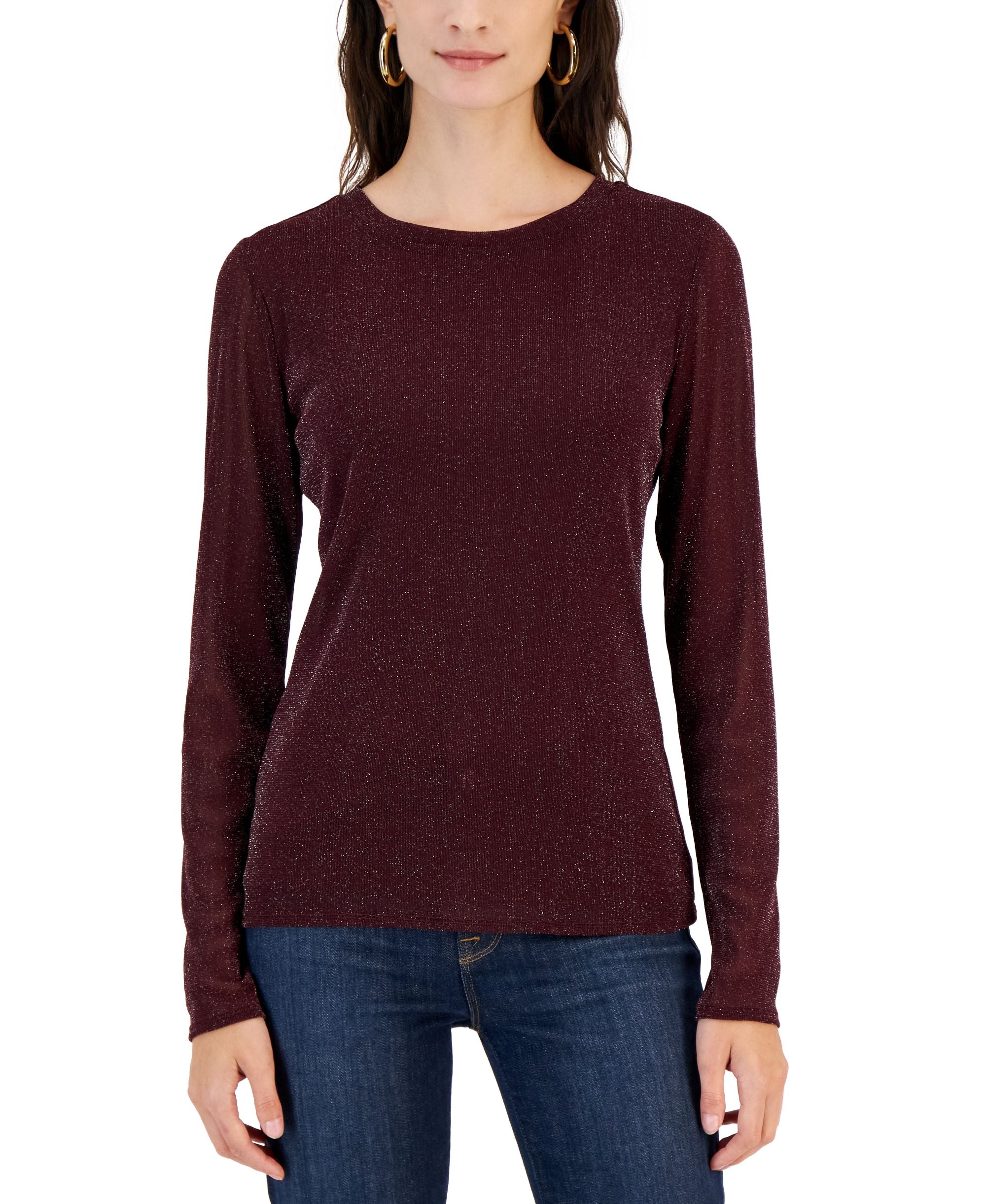 INC International Concepts Women's Shimmering Mesh Top