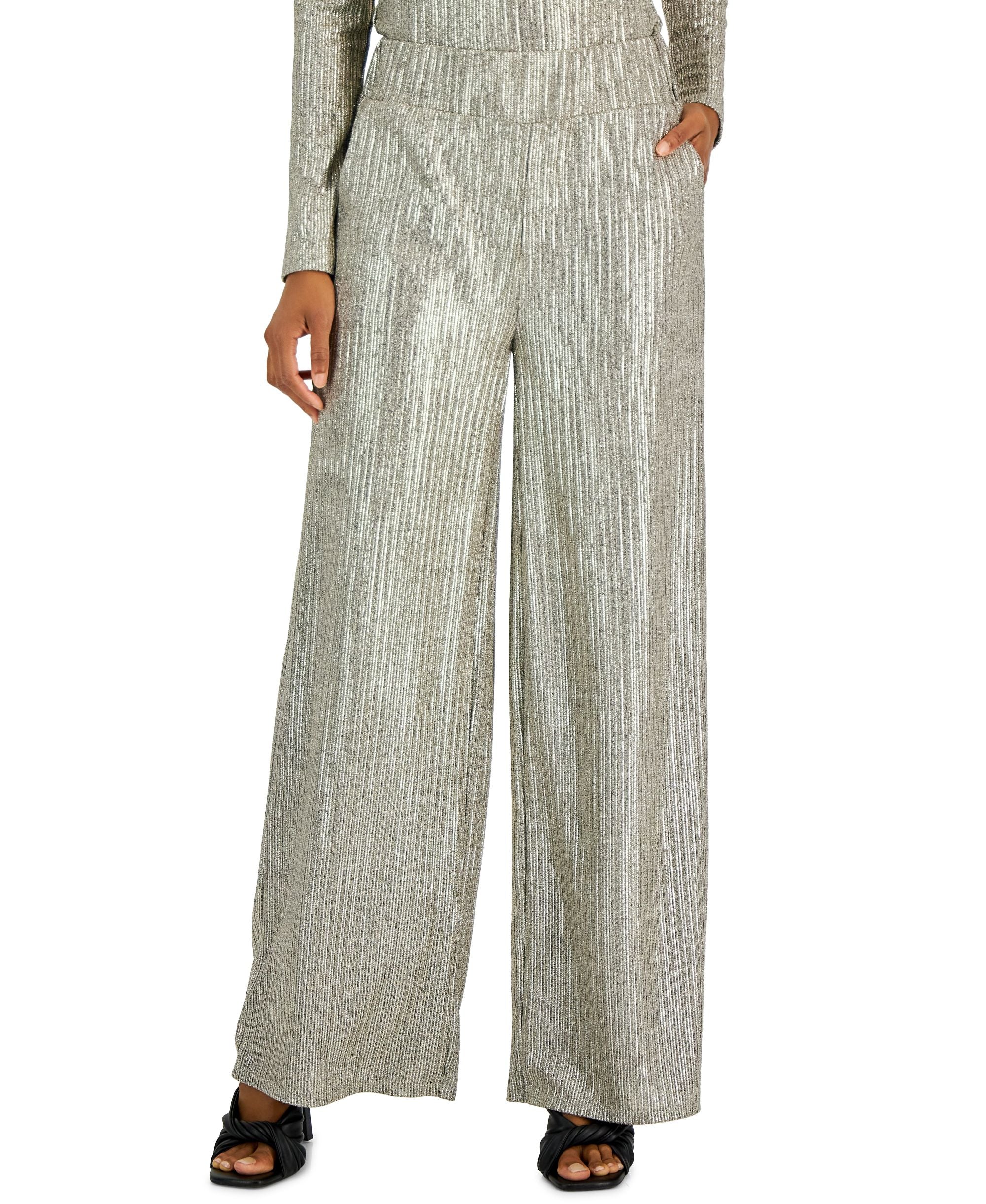 INC International Concepts Womens Metallic Wide Leg High Rise Pull On Pants
