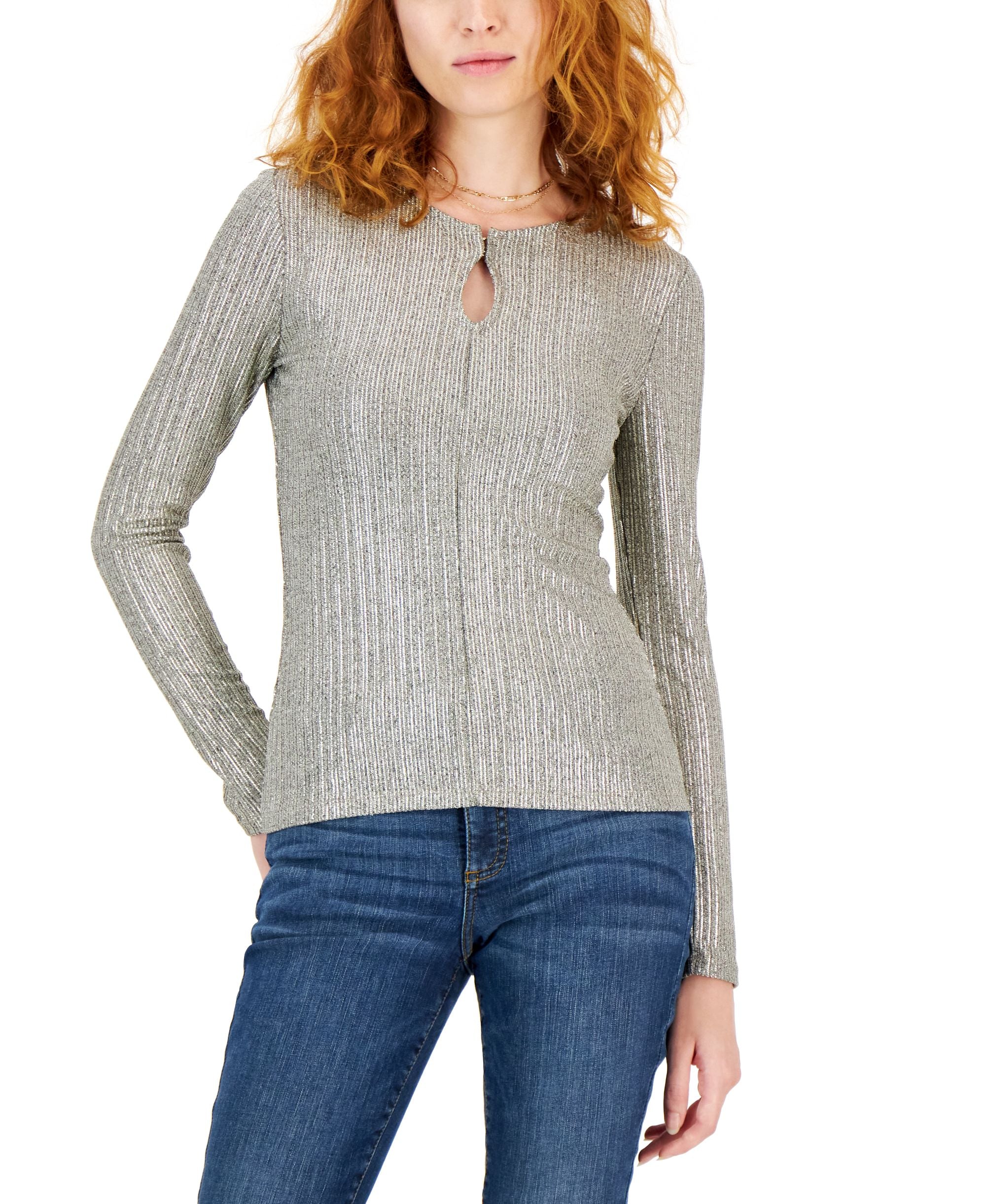 Women's Metallic Keyhole Top