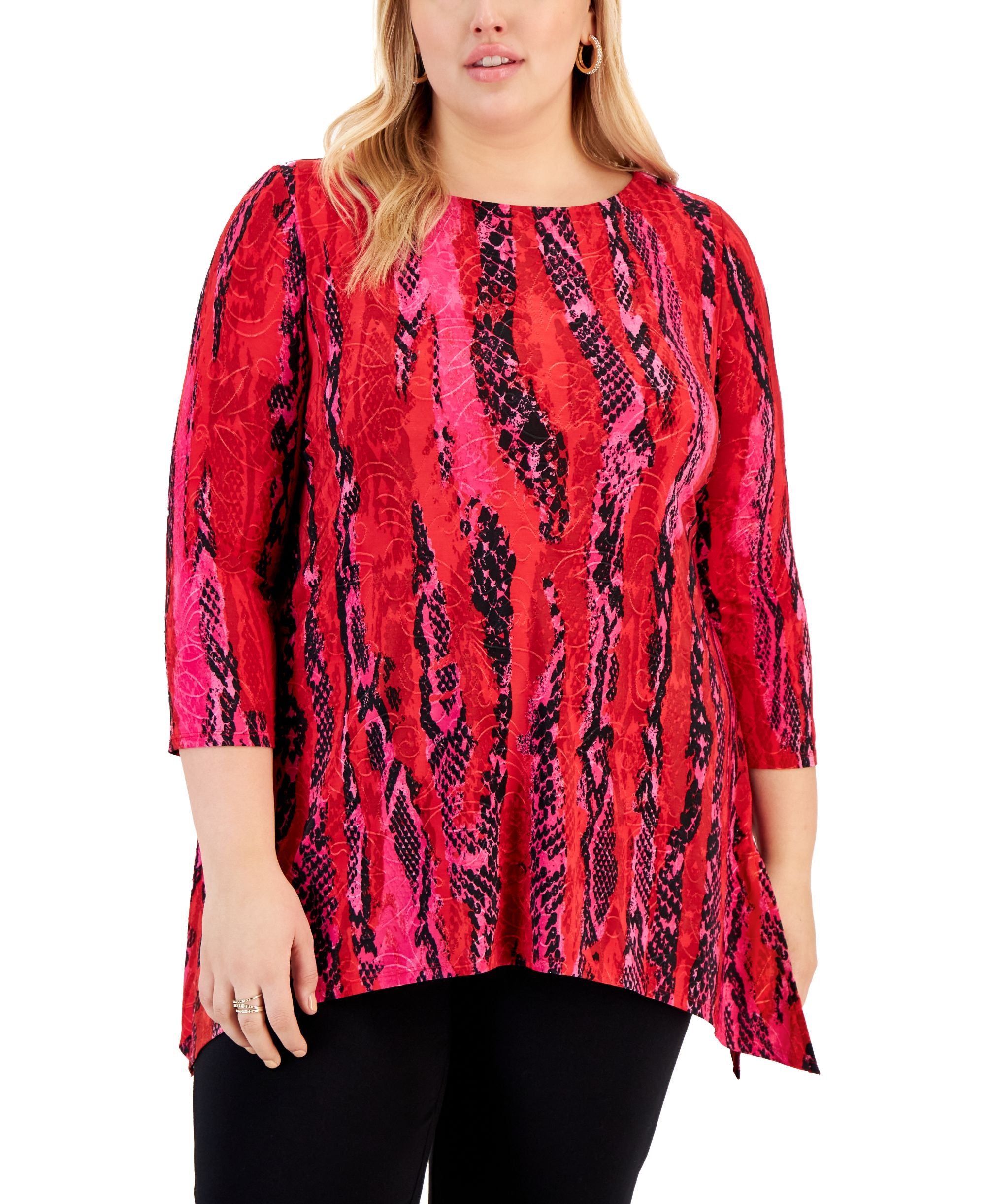 Plus Size Jacquard Handkerchief-Hem Top