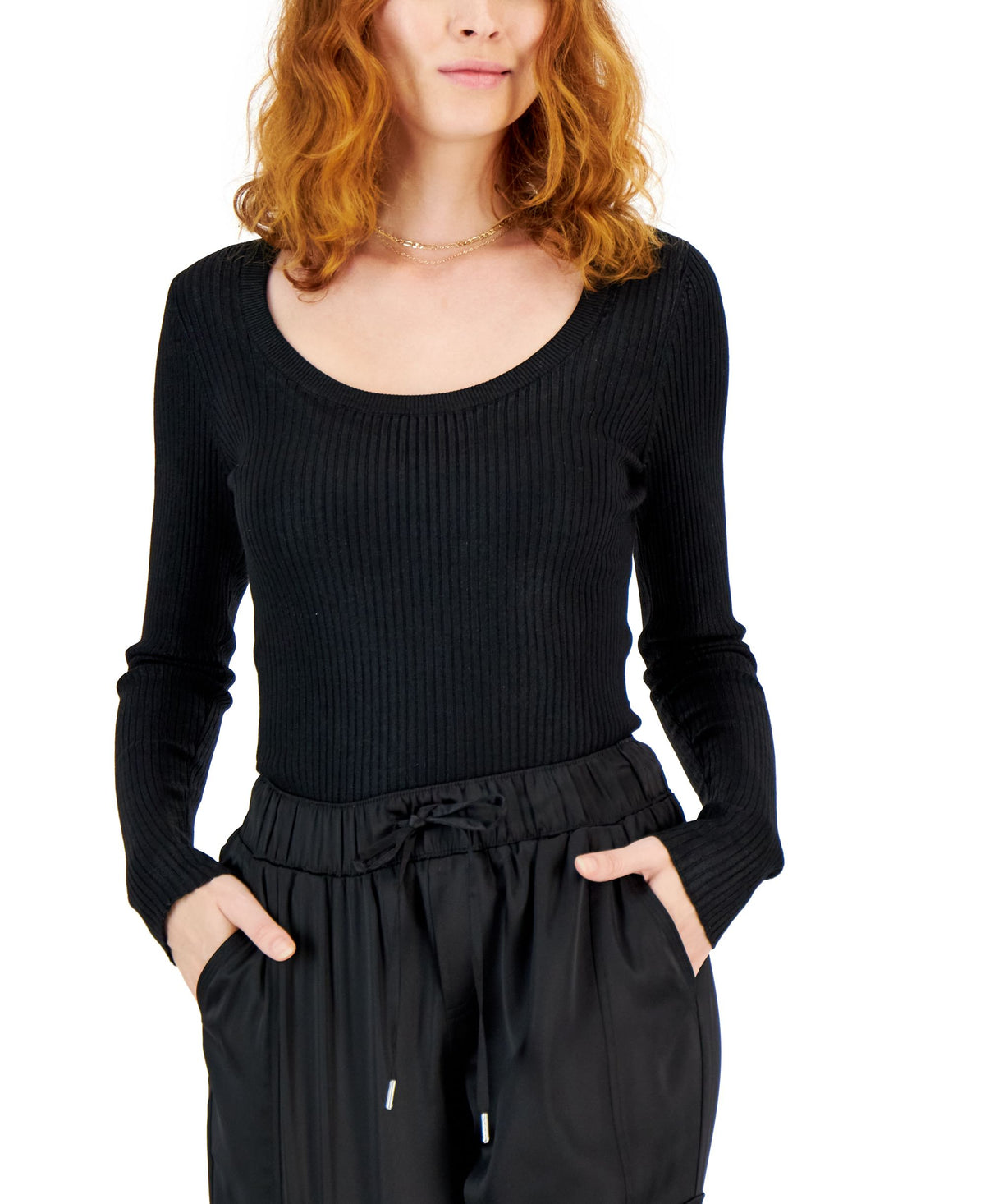 INC International Concepts Womens Foil Scoop Neck Sweater