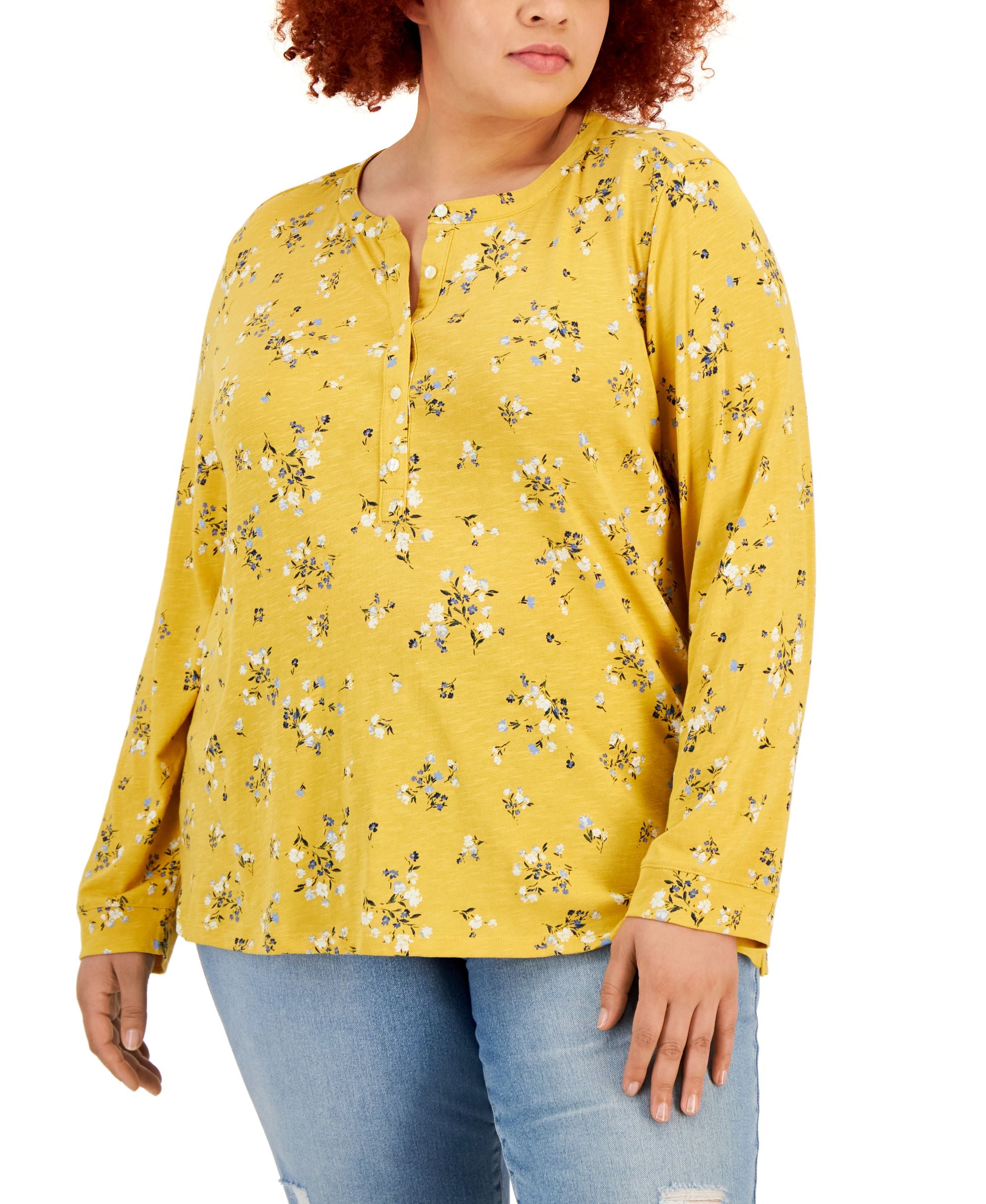 Style & Co Plus Size Printed Henley Top