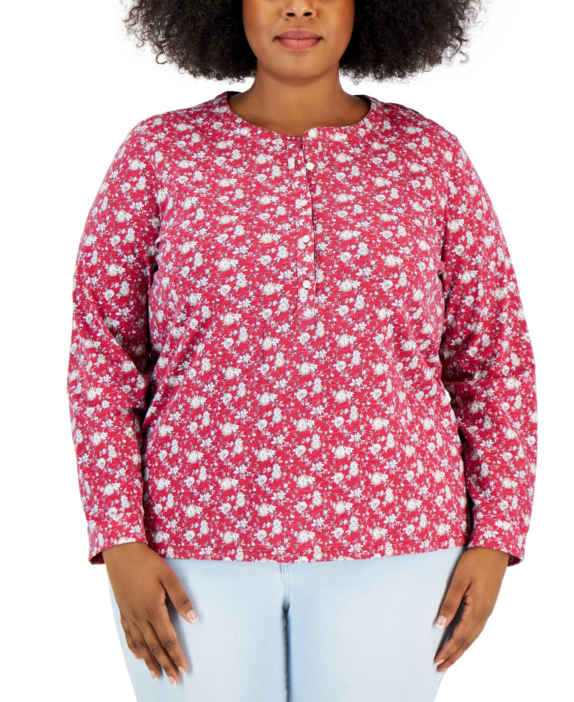 Style & Co Plus Size Floral Print Henley Top