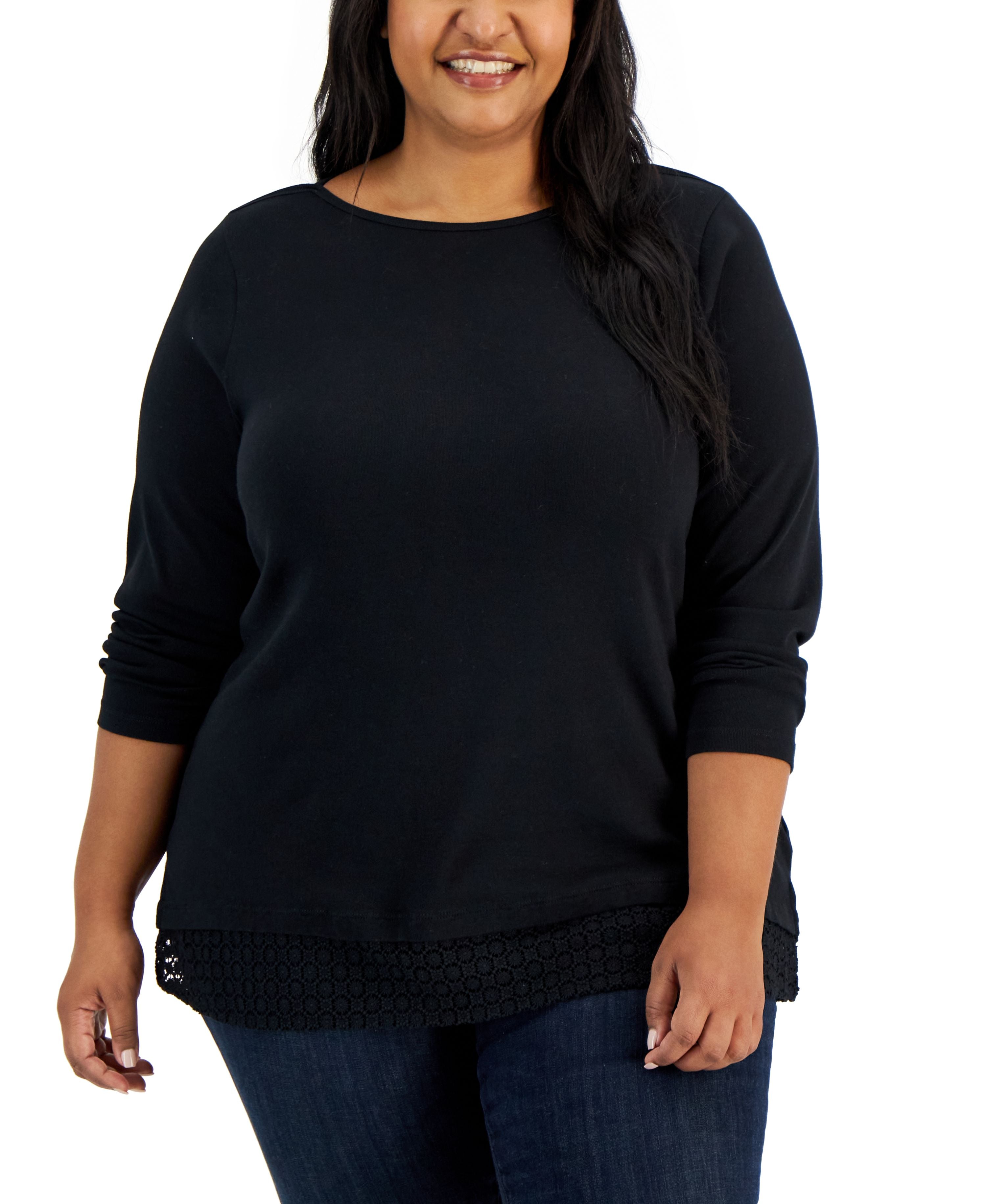 Plus Size Cotton Lace-Hem Top