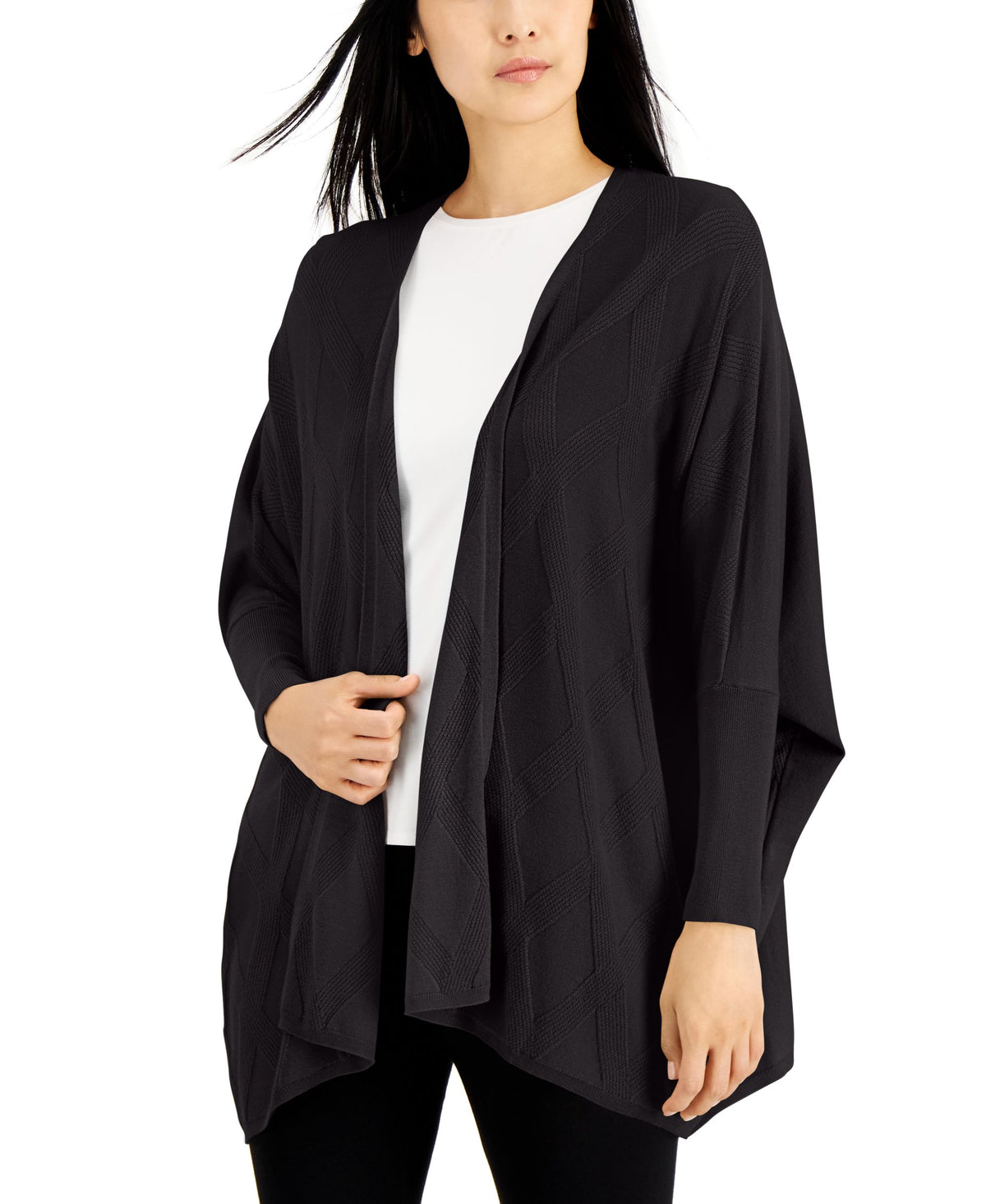 Alfani Womens Diamond Stitch Open Front Cardigan
