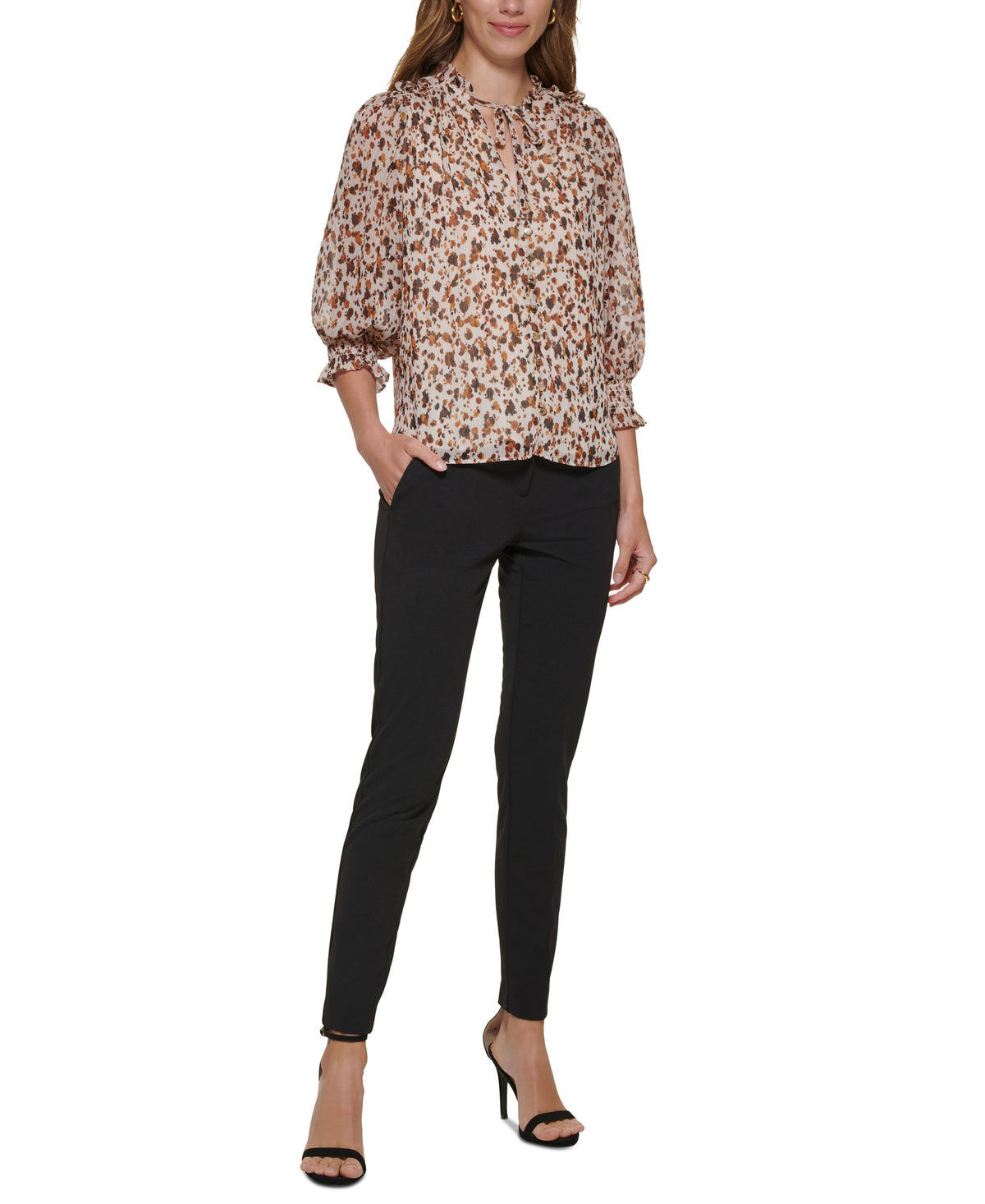 Petite Ruffled Tie-Neck Top