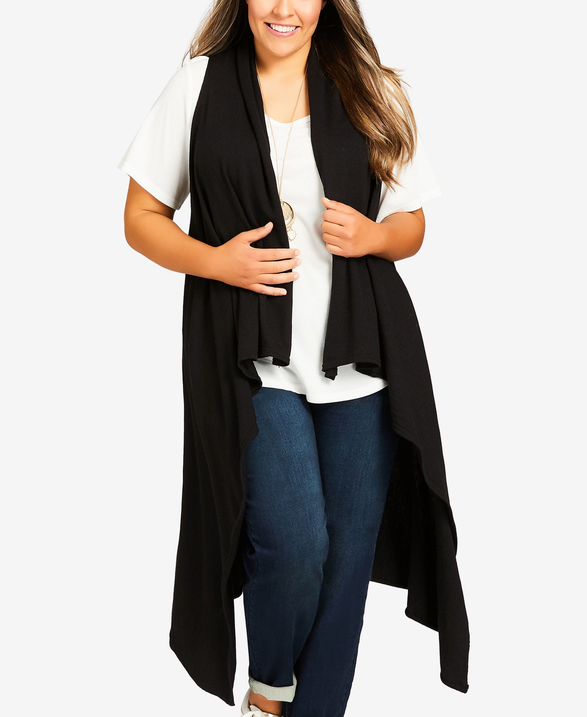 Avenue Plus Size Cascading Long Vest
