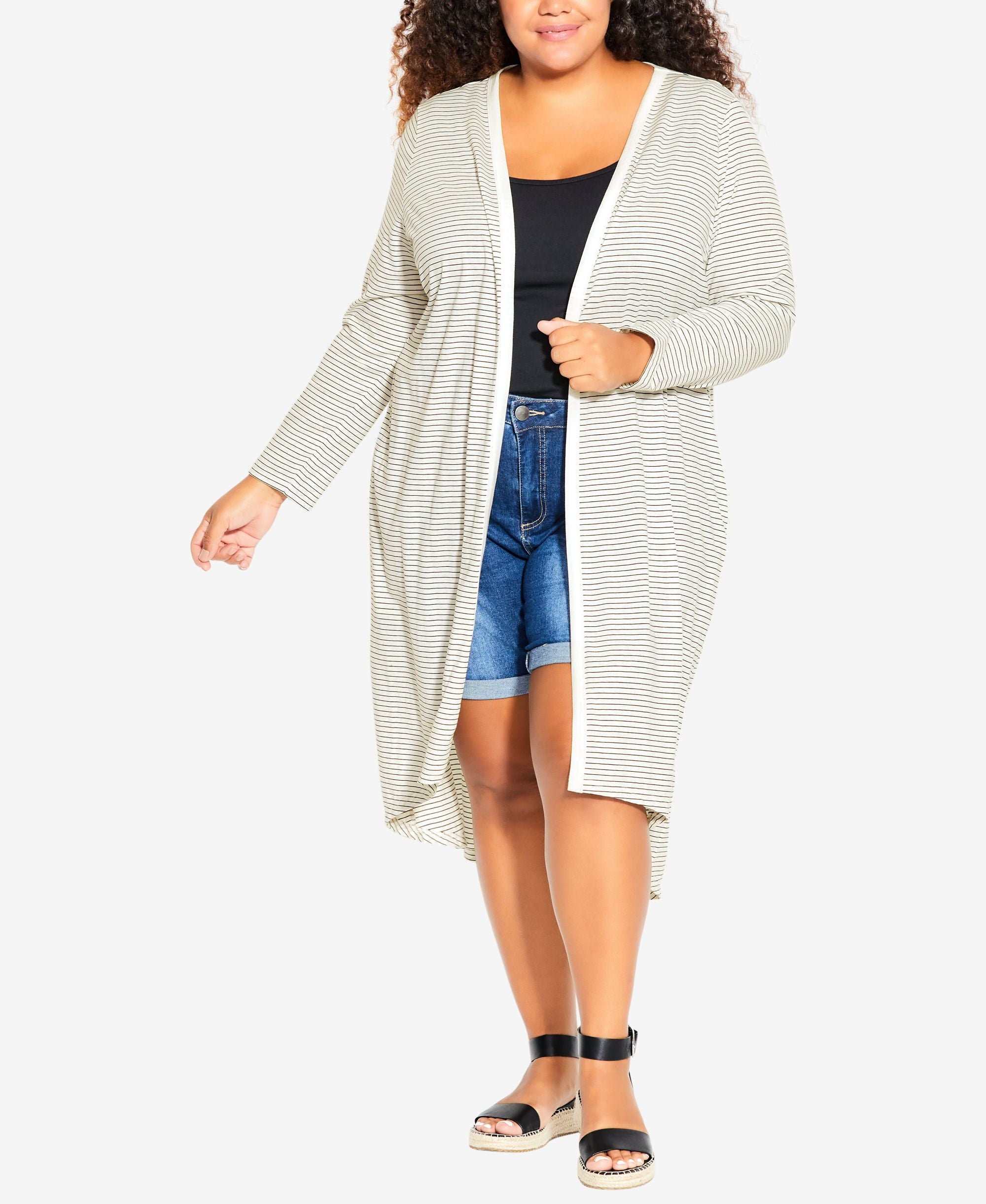 Avenue Plus Size Cotton Stripe Longline Cardigan Sweater