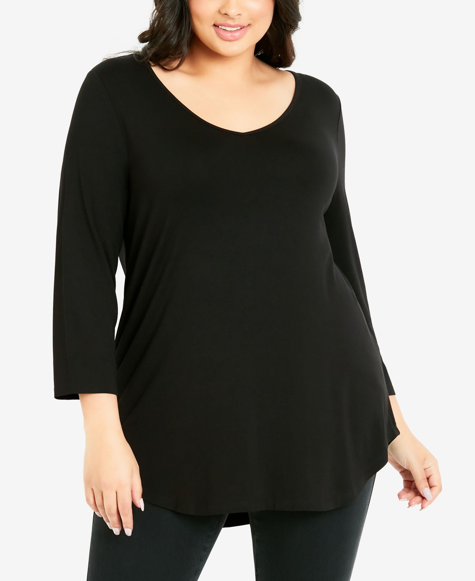 Avenue Plus Size 3/4 Sleeve V Neck Top