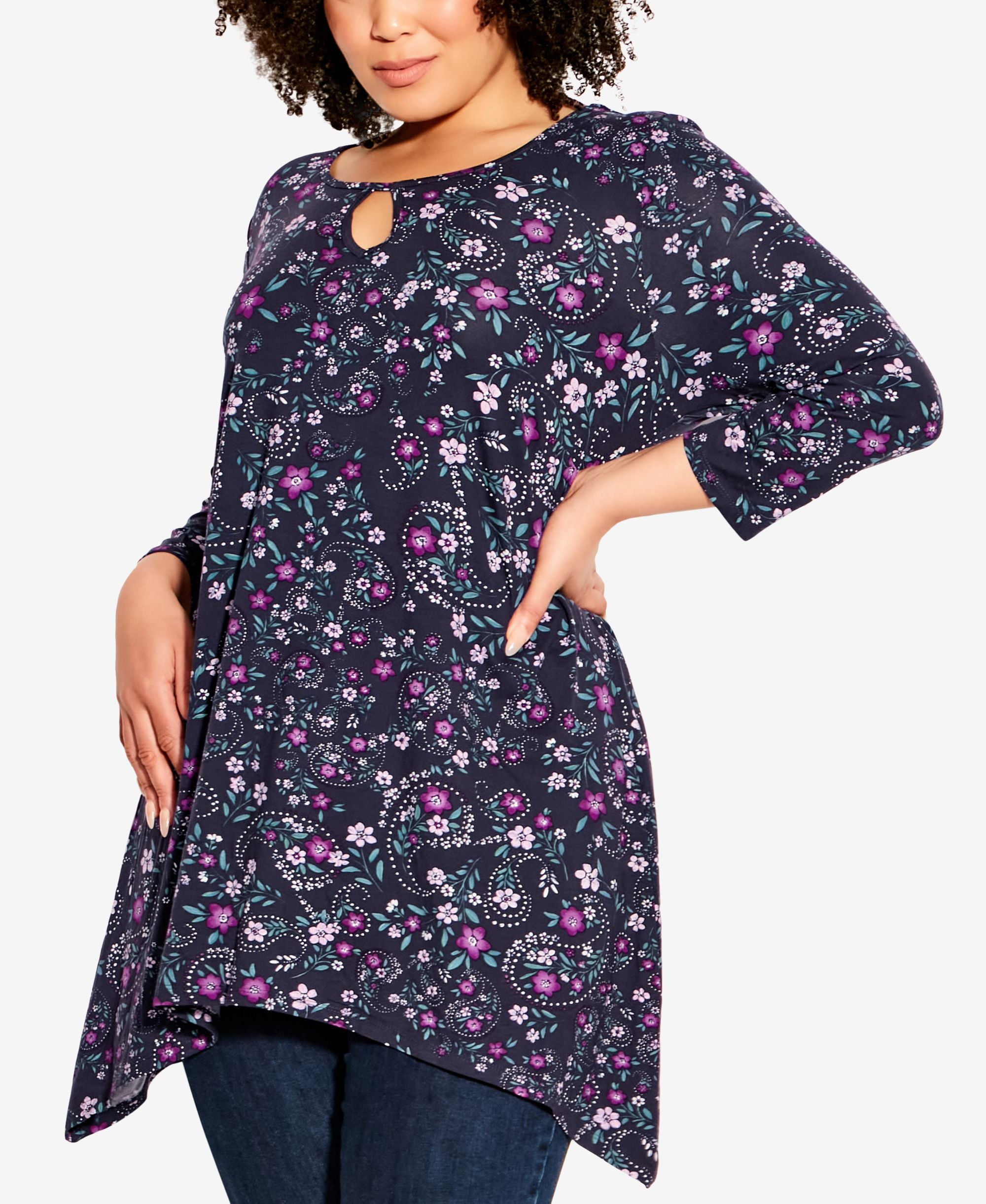 Plus Size Keyhole Swing Tunic Top