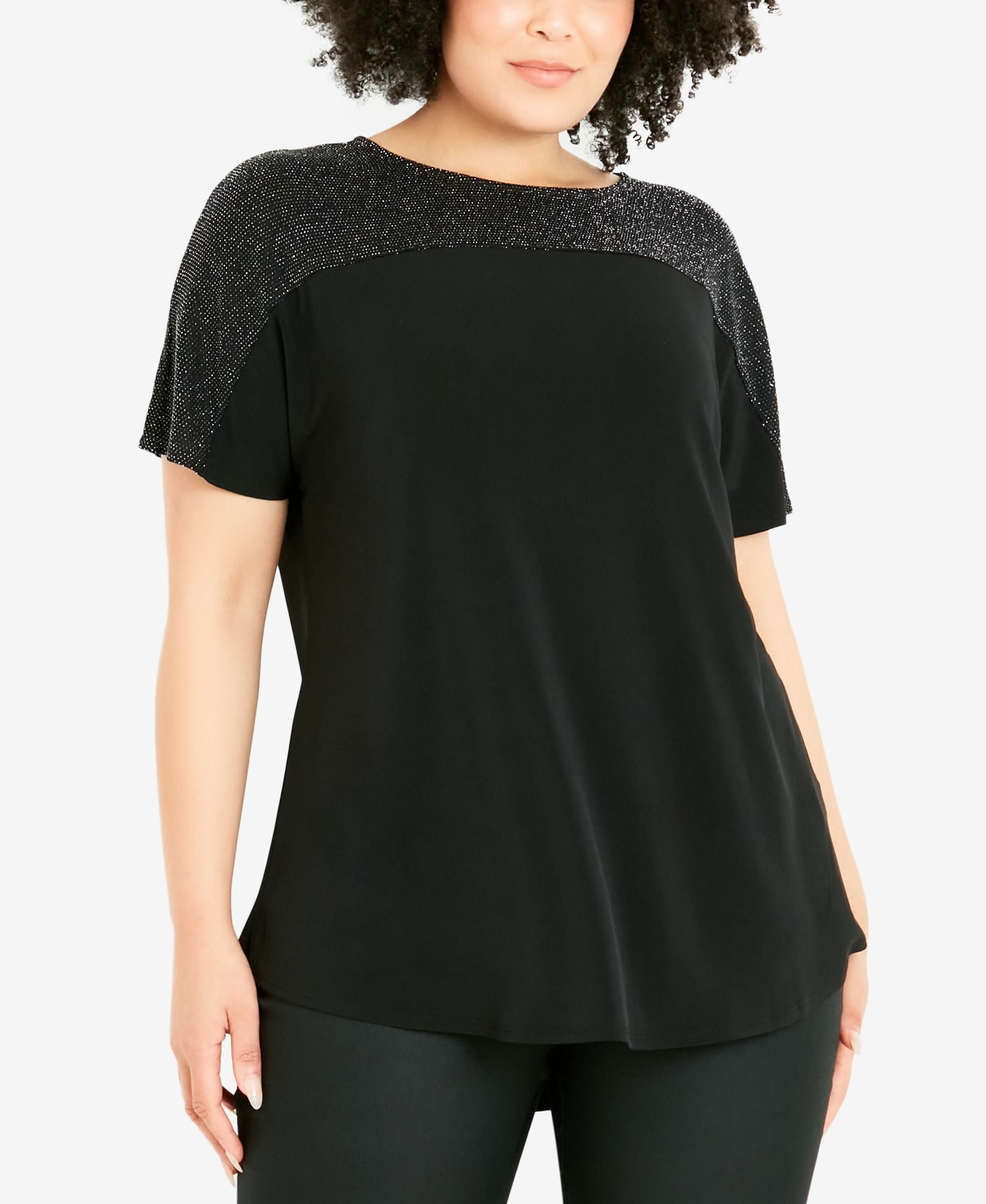 Avenue Plus Size Sparkle Yoke Top