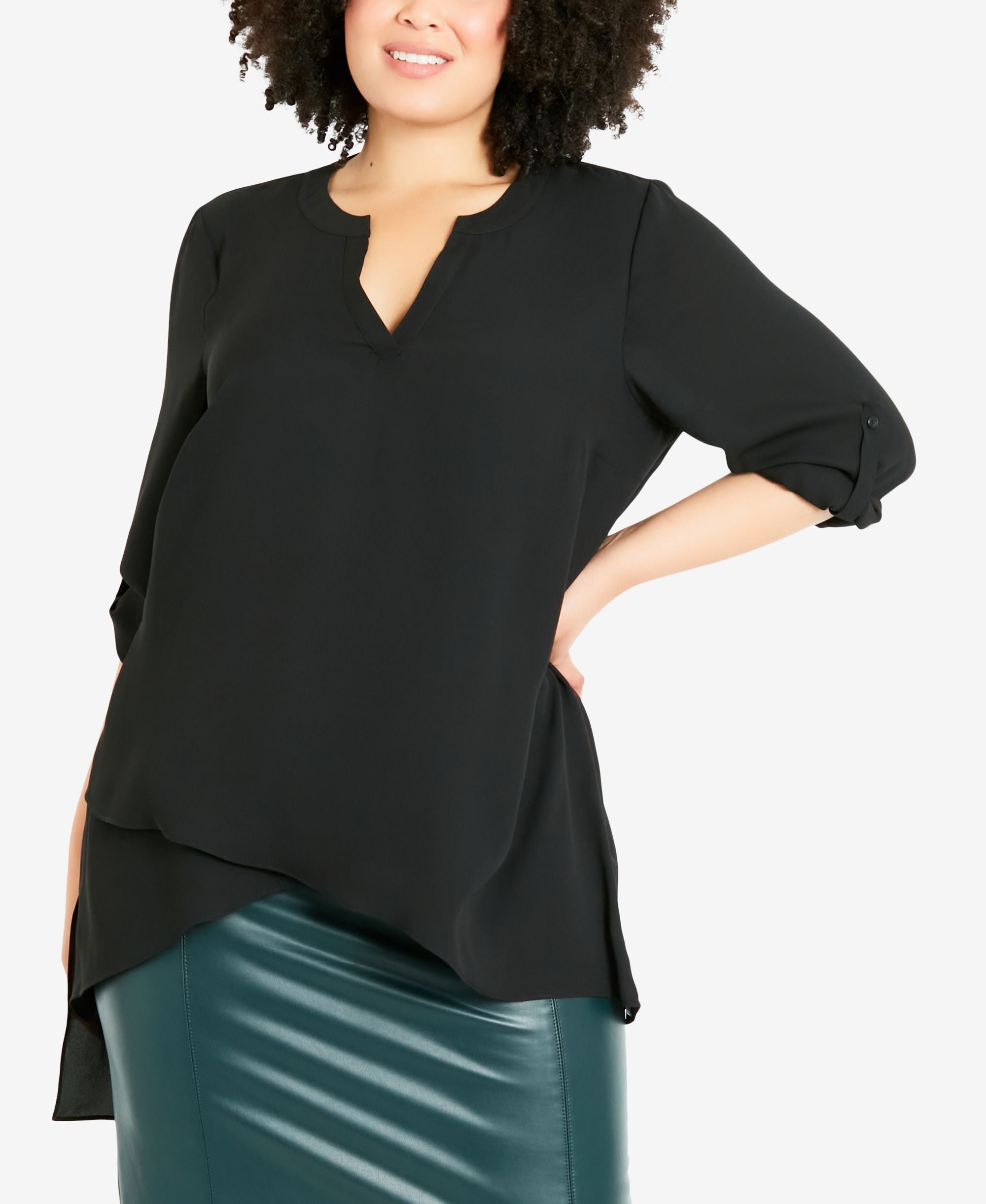 Avenue Plus Size Woven Asymmetrical Shirt