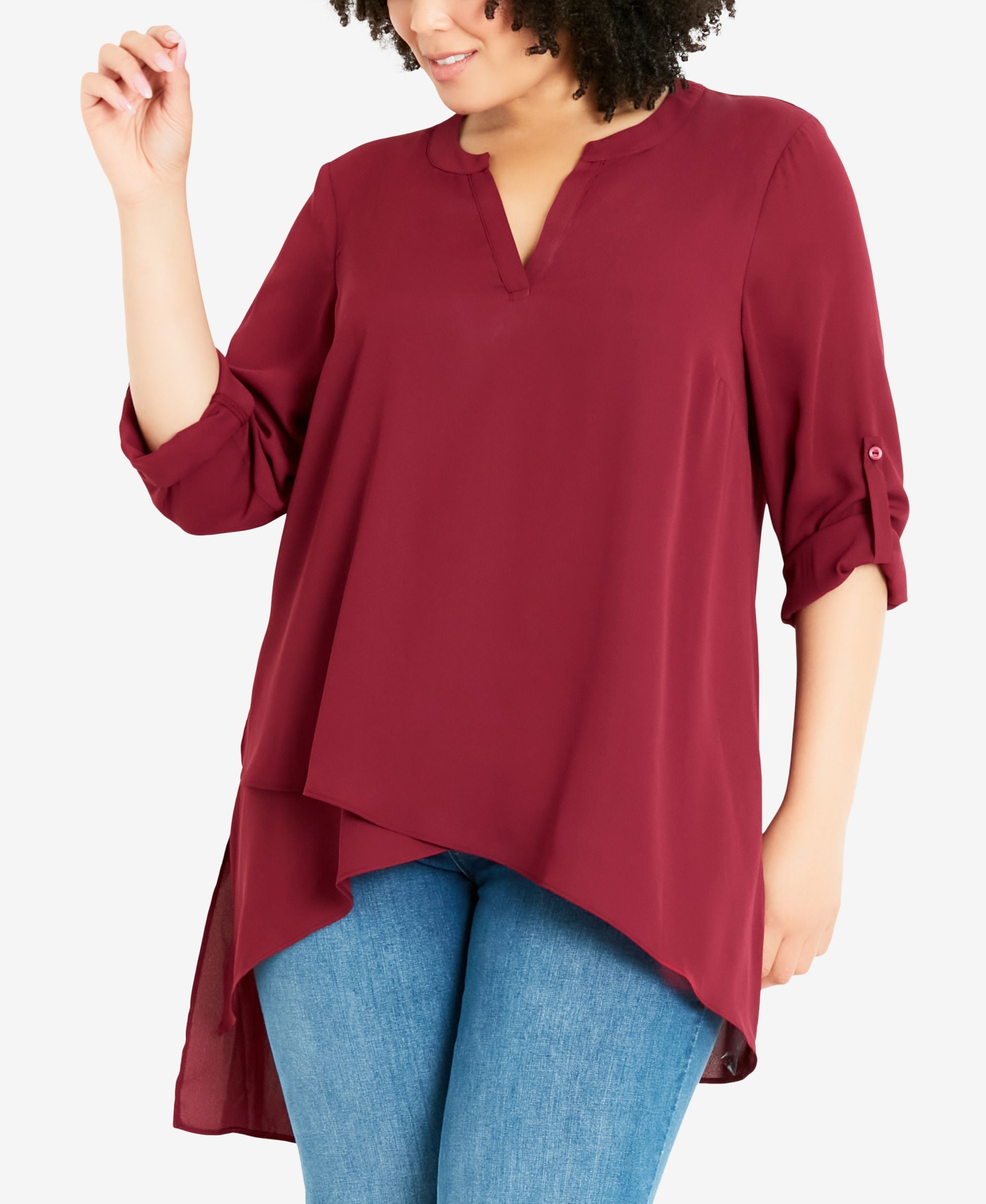 Avenue Plus Size Woven Asymmetrical Shirt