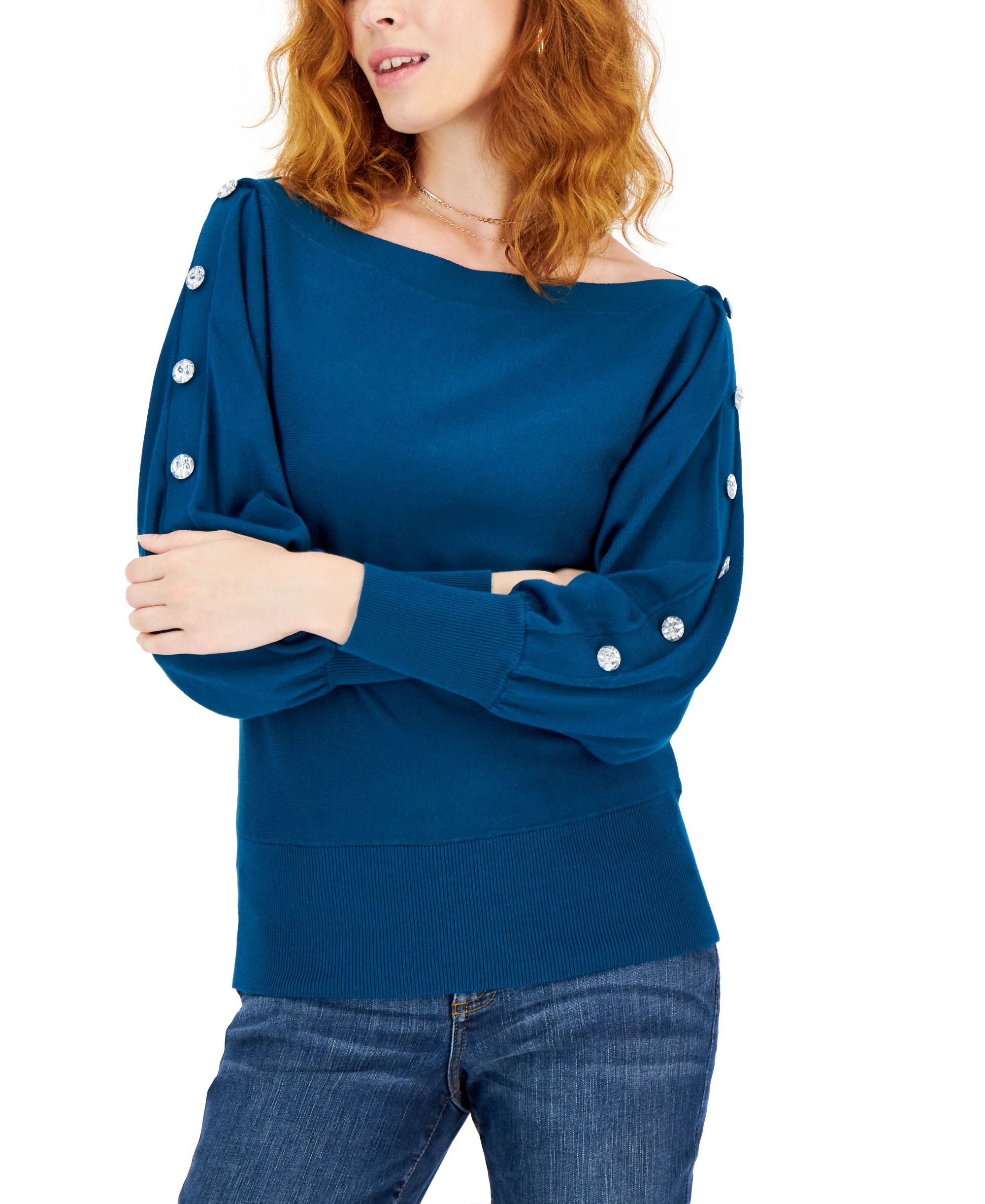 Women's Rhinestone-Button Sweater