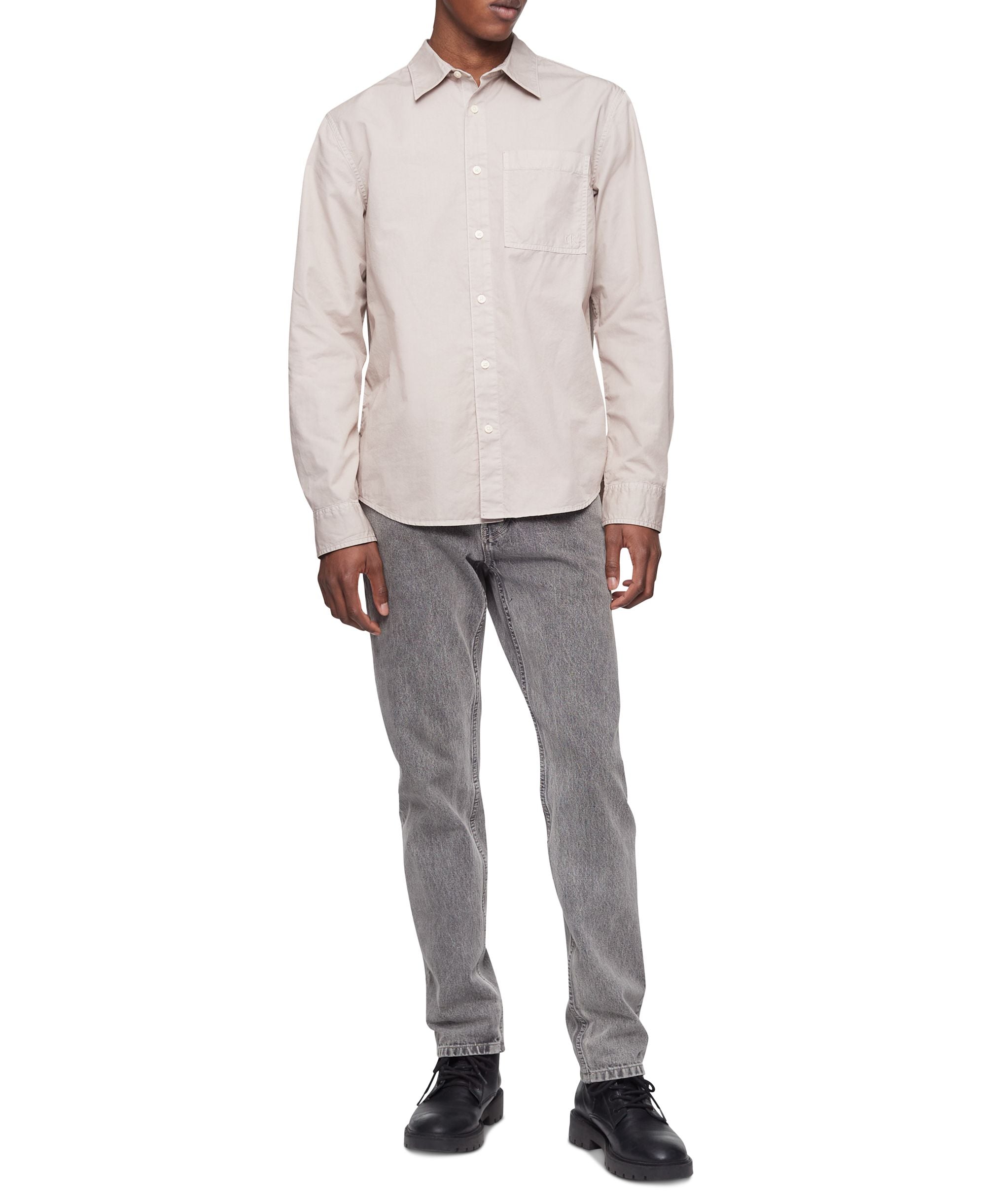 Calvin Klein Mens Garment Dyed Pocket Button Down Long Sleeve Easy Shirt