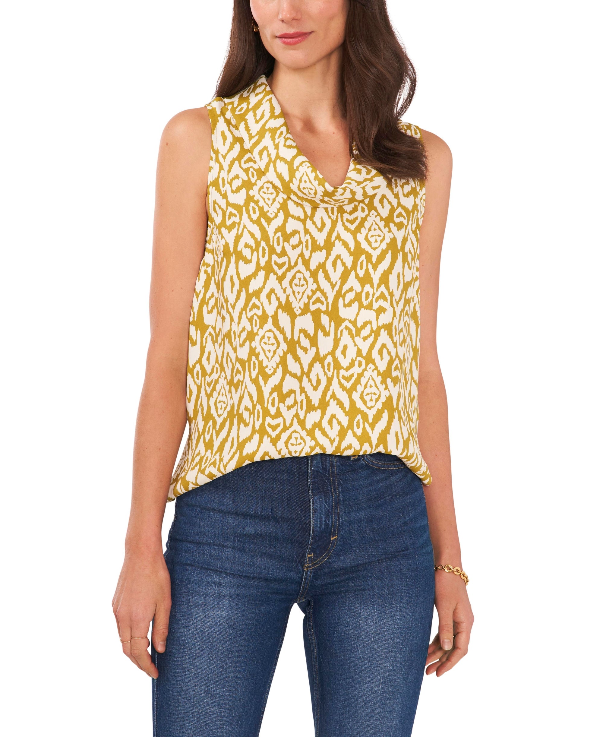Women's Sleeveless Etched Geo Blouse