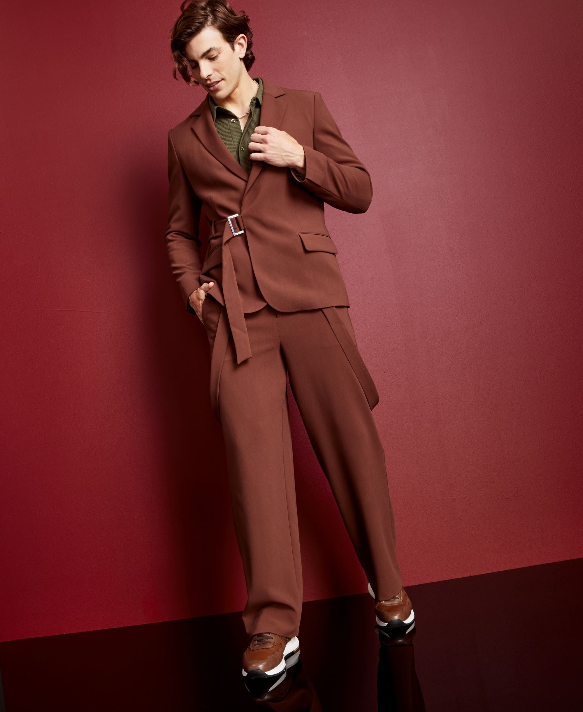 Men's Asymmetrical Belted Blazer
