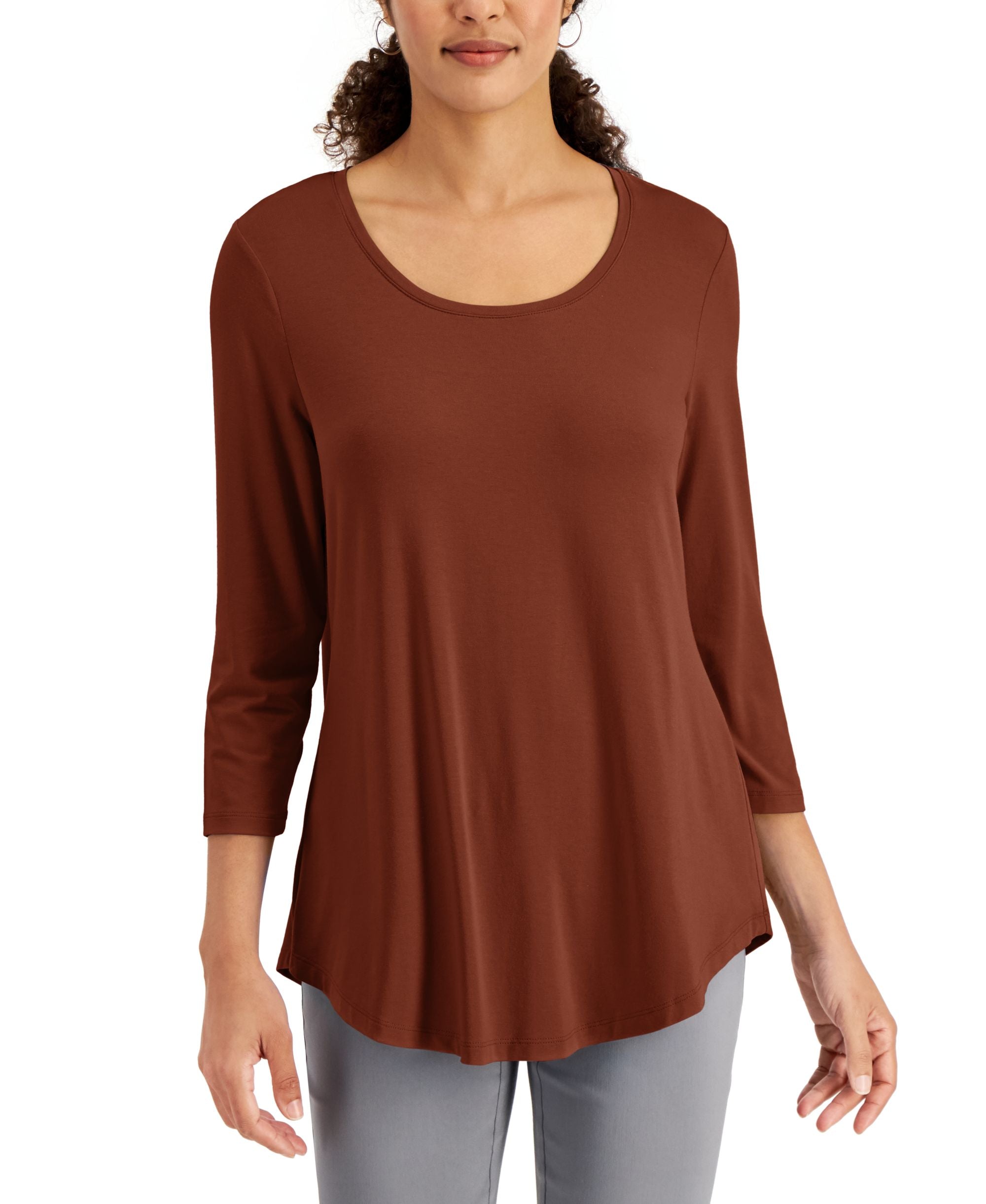 JM Collection Petite 3/4 Sleeve Solid Top