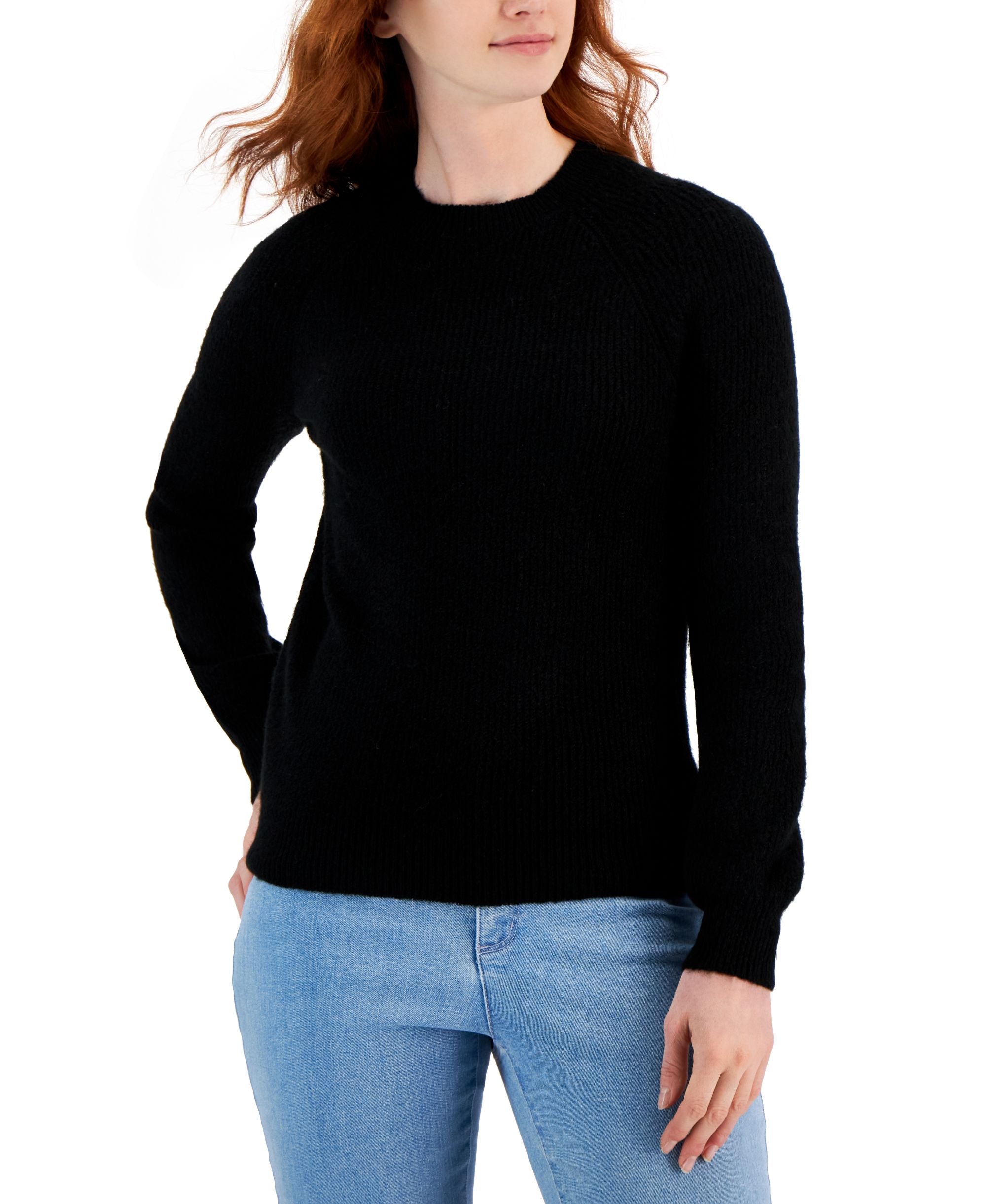 Style & Co Womens Puff Sleeve Crewneck Sweater