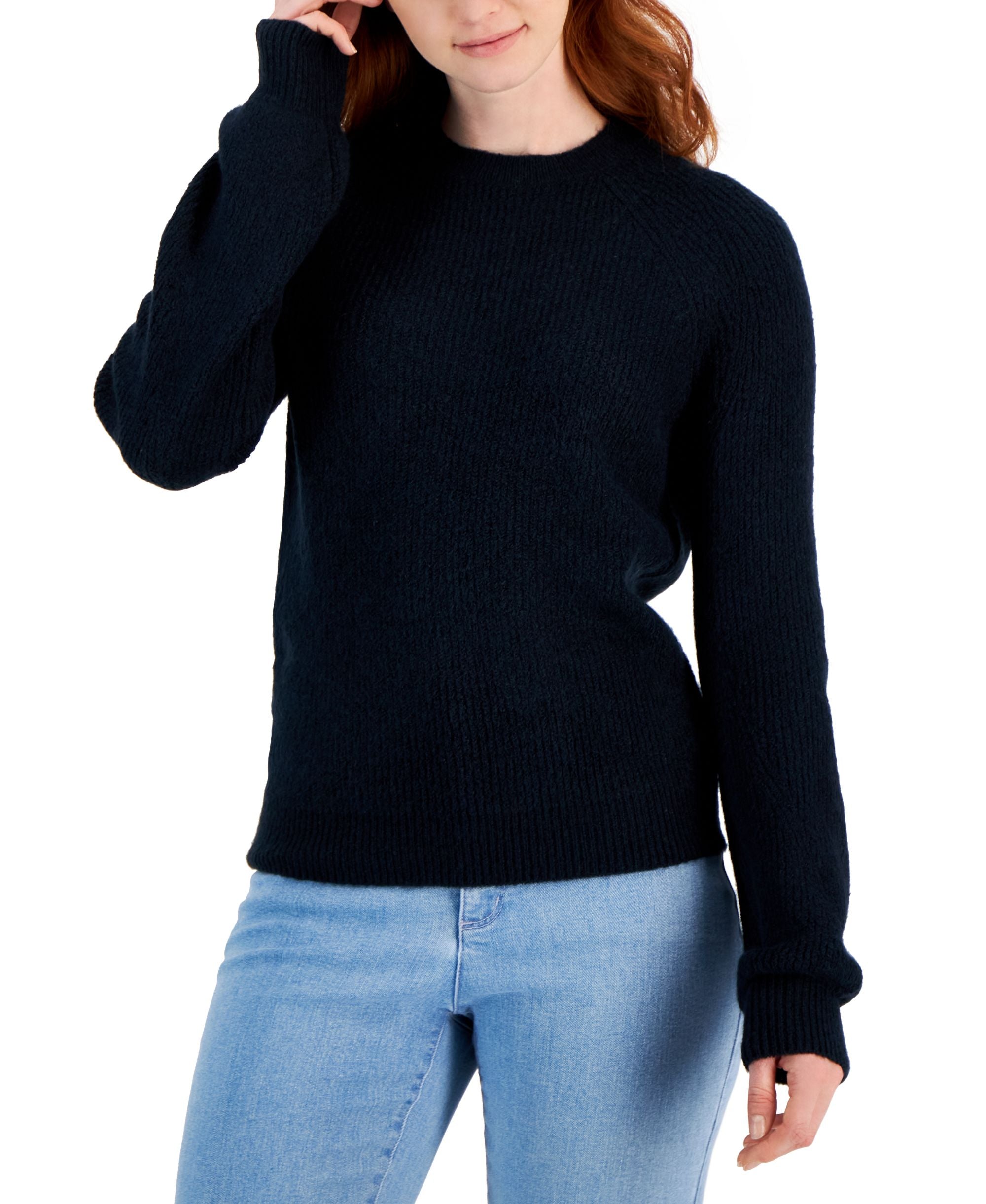 Style & Co Womens Puff Sleeve Crewneck Sweater