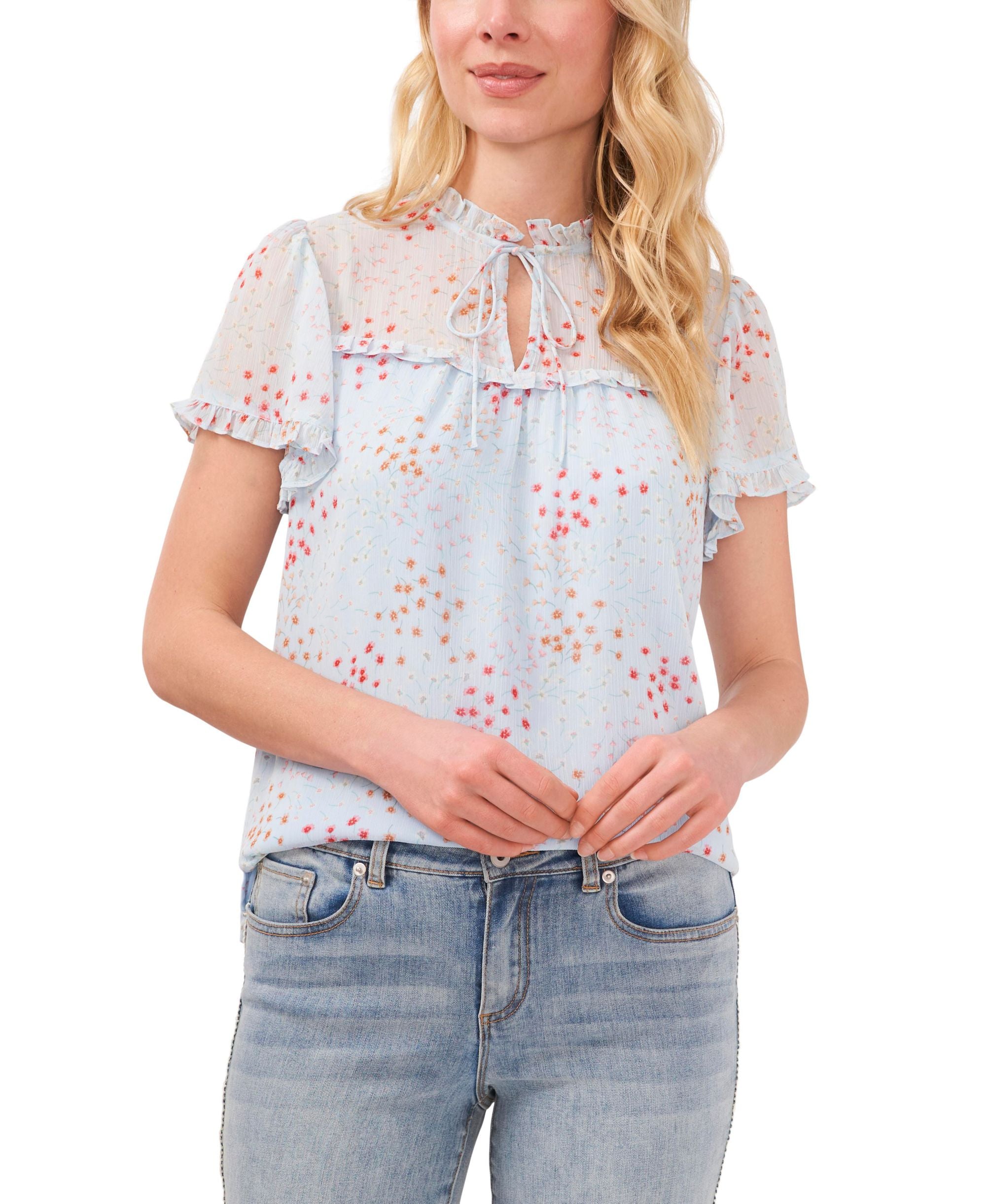 Women's Ruffled Tie V-neck Top