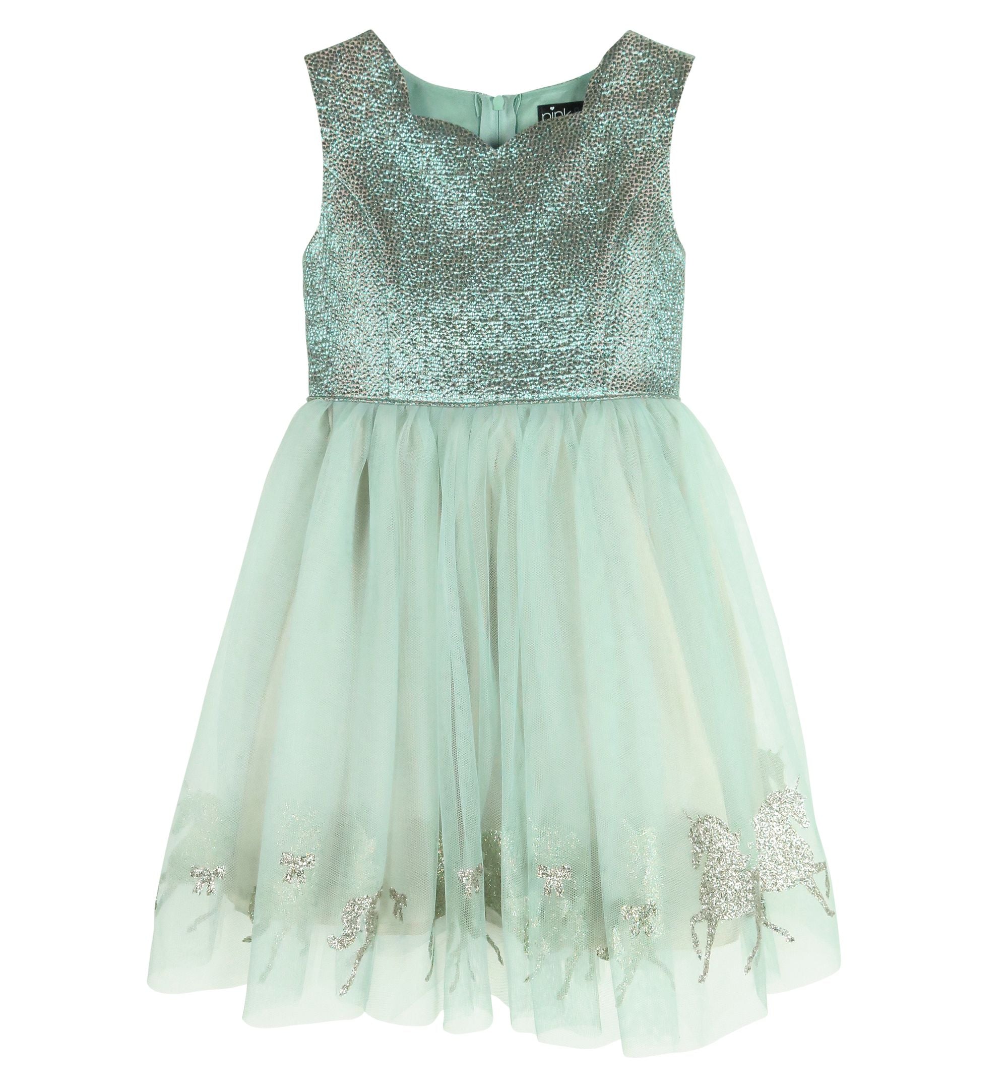 Pink Violet Little Girls Metallic Unicorn Skirt Dress