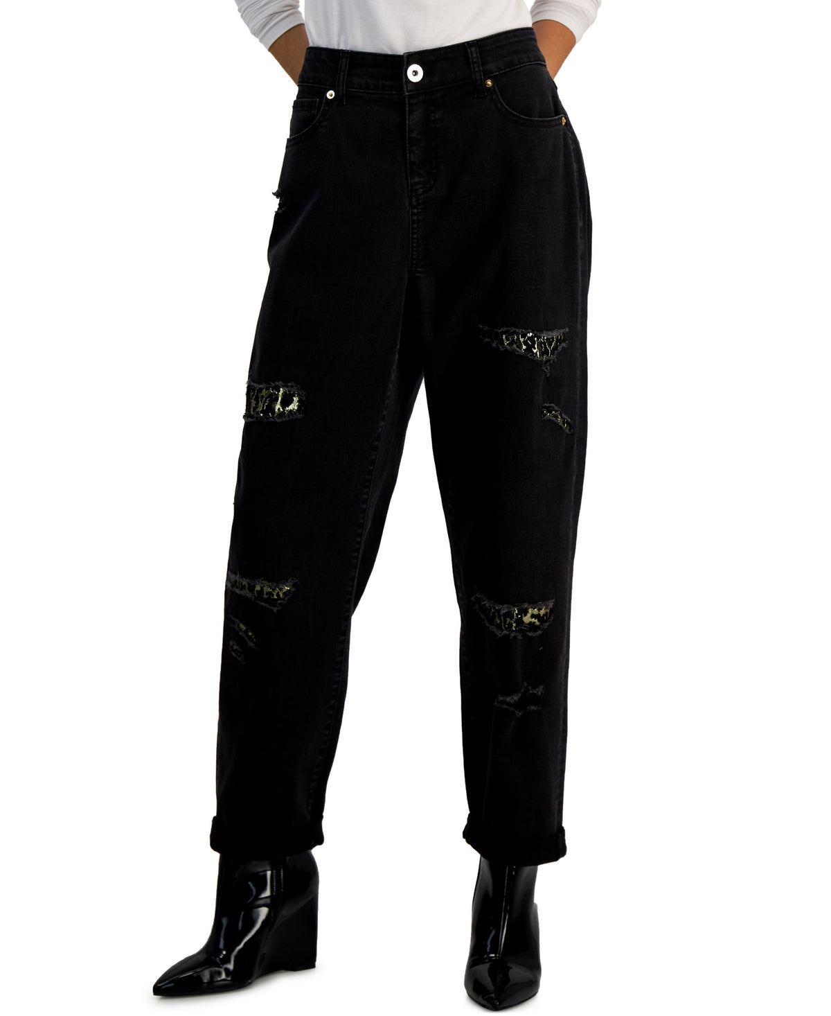 International Concepts Womens High Rise Rip Repair Jeans