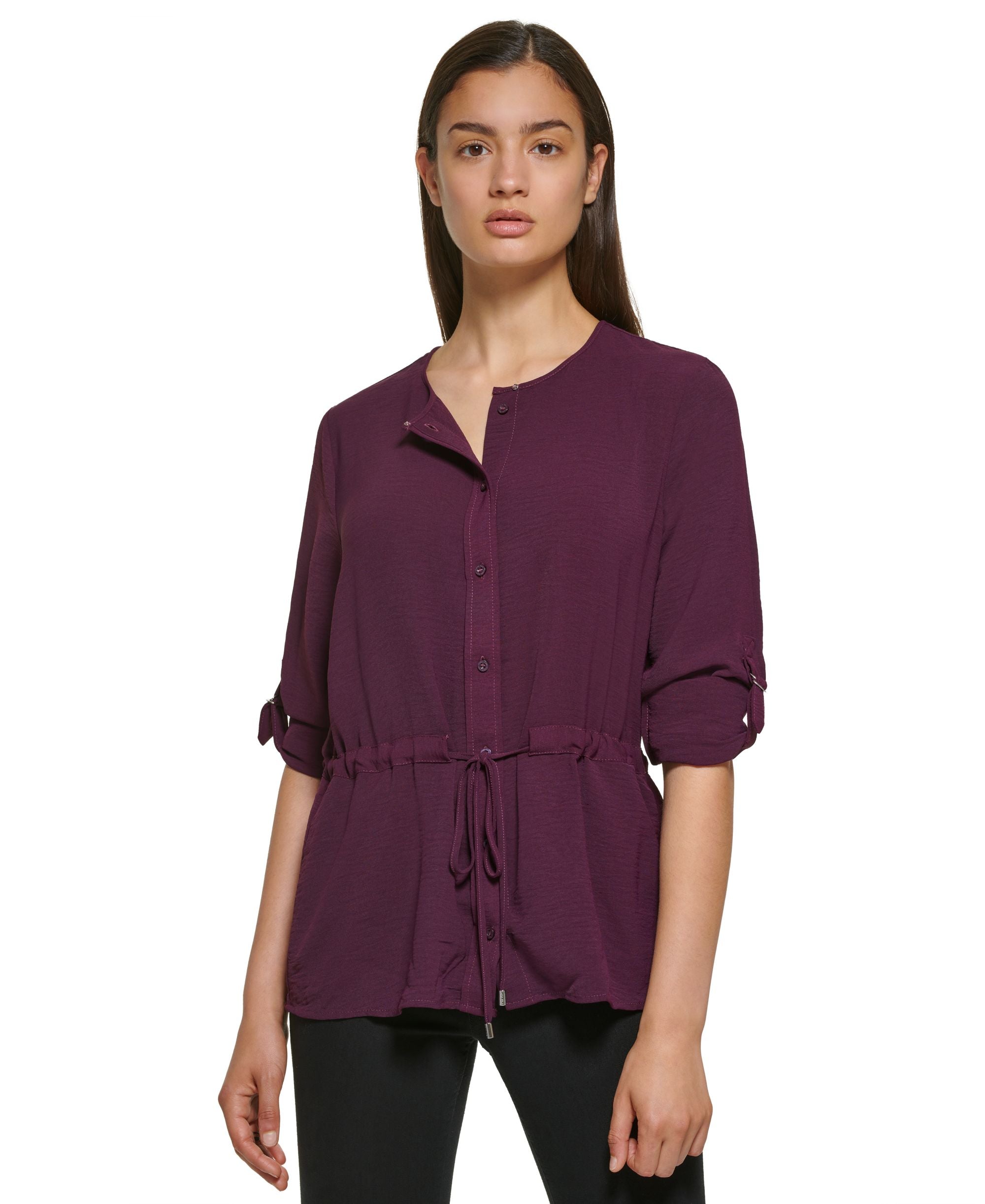 Calvin Klein Womens Tie Waist Button Down Shirt