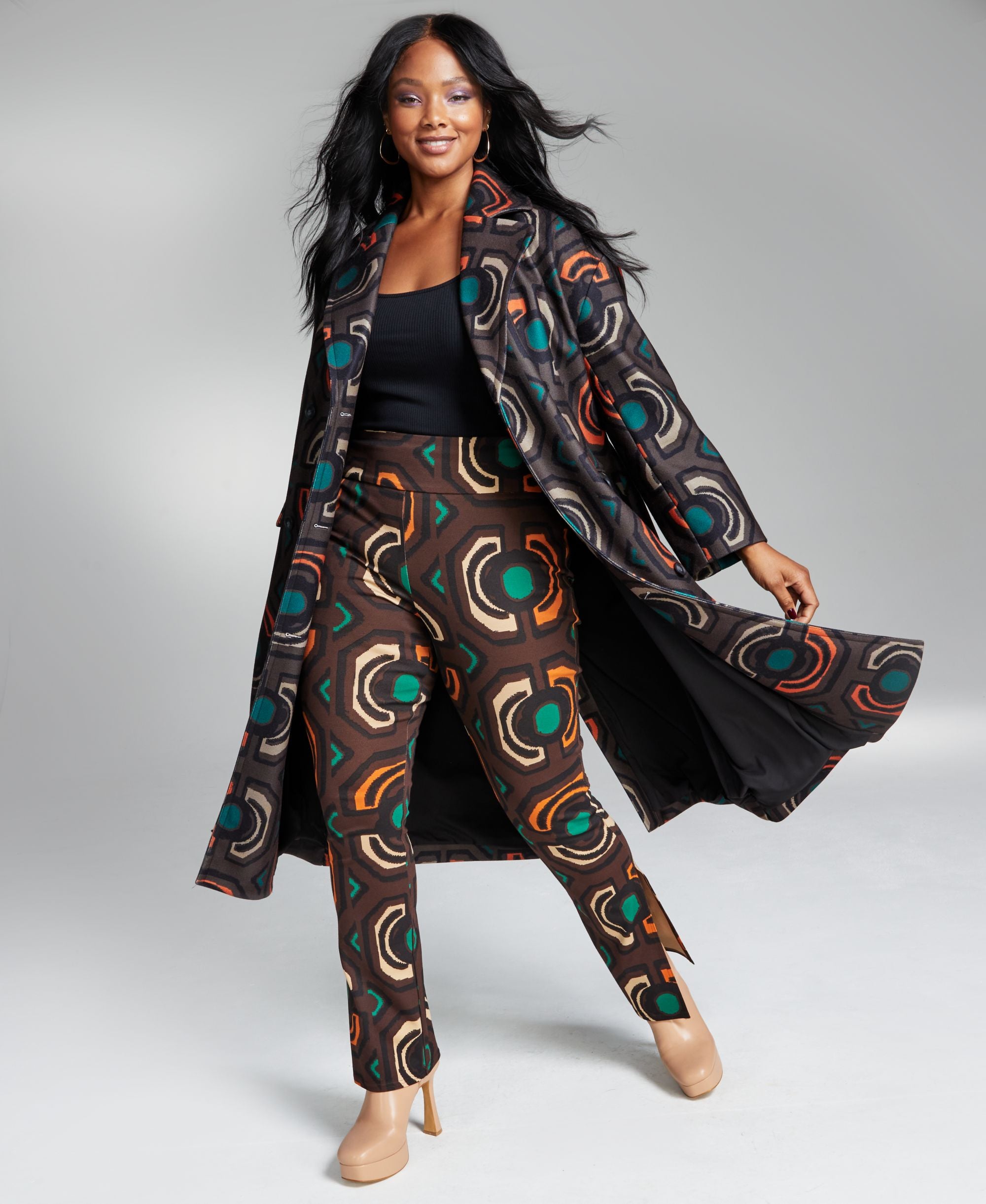 Ade Samuel for INC Women's Abstract-Print A-Line Button-Front Coat