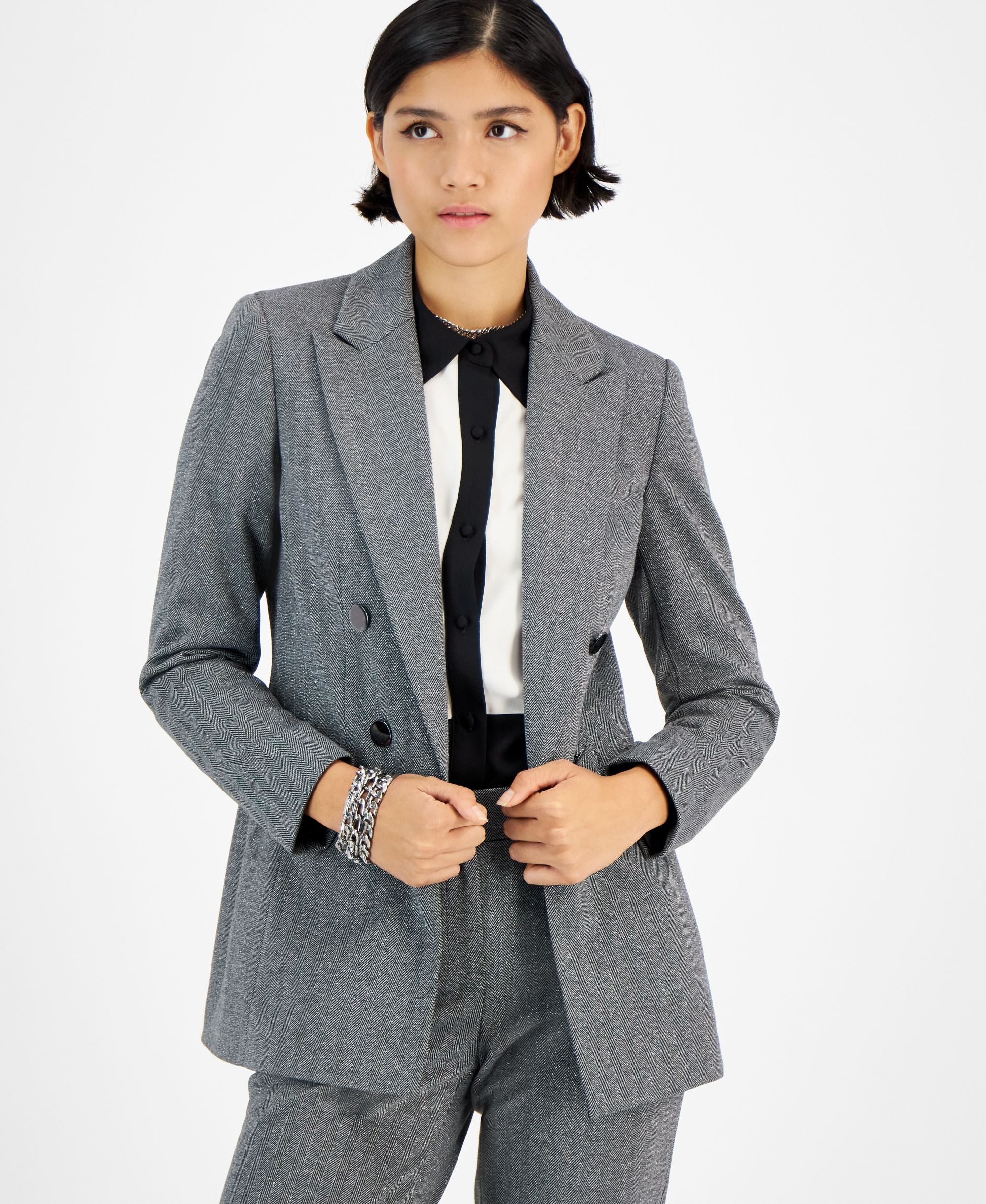 Women's Shimmer Herringbone Open-Front Jacket