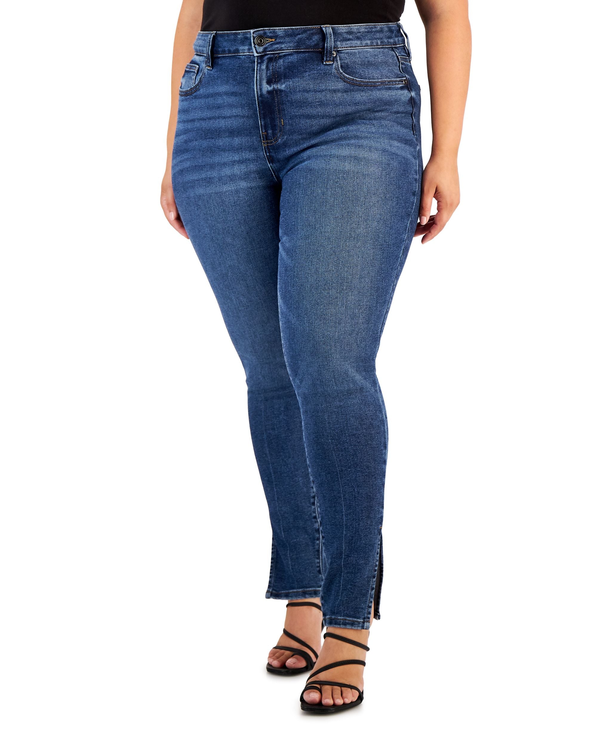 Trendy Plus Size Relaxed Skinny Side-Slit Jeans