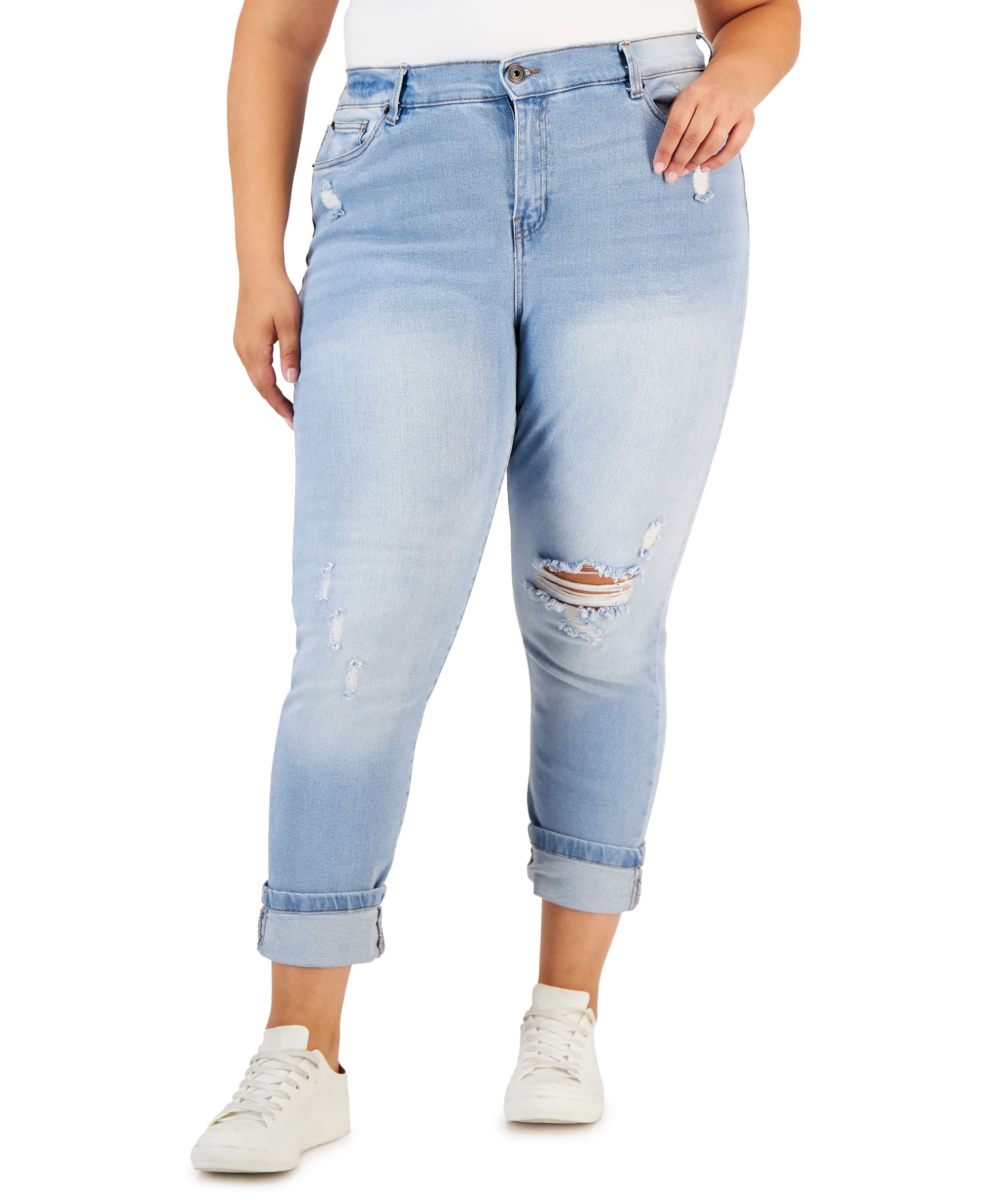 Trendy Plus Size Cuffed Girlfriend Jeans