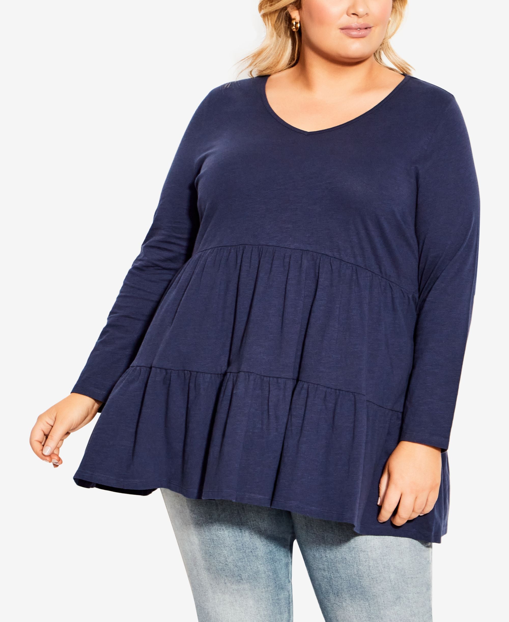 Plus Size Zuri Tiered Plain Tunic Top