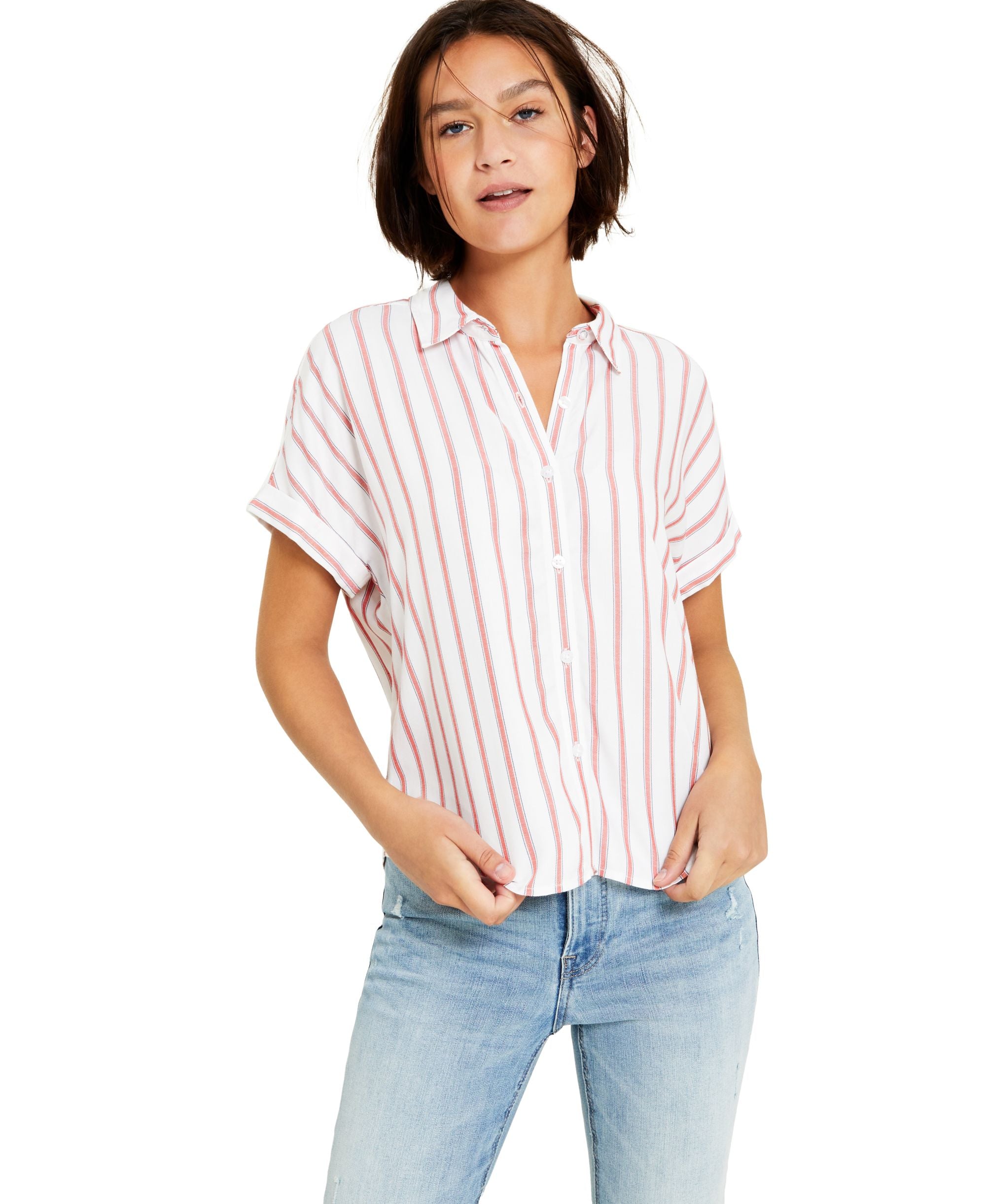 Tommy Jeans Womens Striped Button Front Top