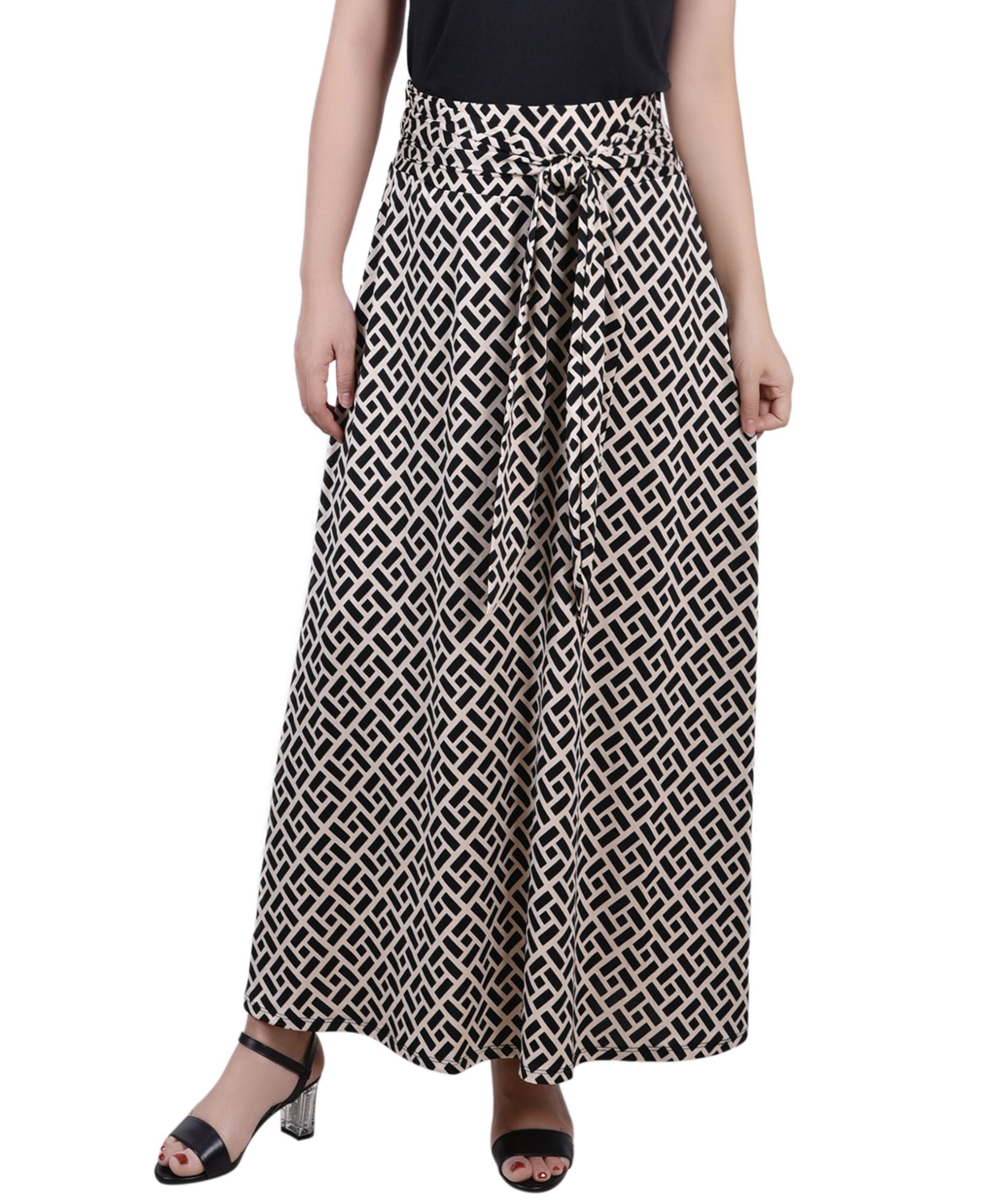 Petite Printed Maxi Skirt with Sash Waist Tie