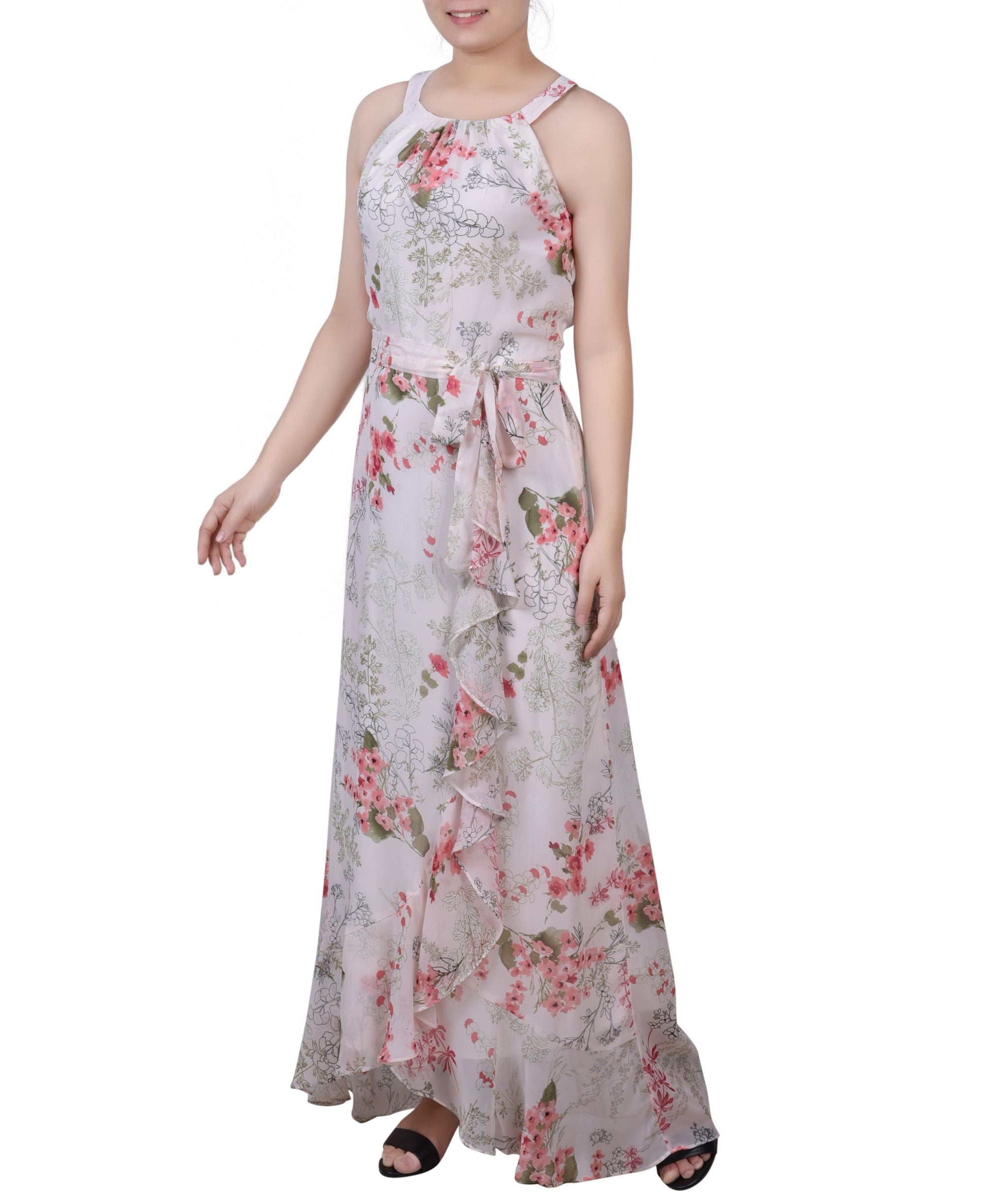 Petite Size Halter Front Chiffon Maxi Dress